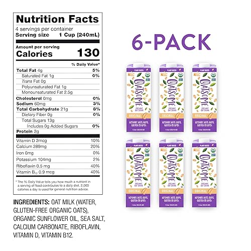 Miniatura 9 de Bundle of Oatsome Organic Oat Milk, cajas de cartón de 1 litro, 6 unidades, regular, 202.86 onzas líquidas + Oatsome Organic Overnight Oats con