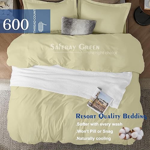 Miniatura 74 de Juego de funda de edredón tamaño King 100% algodón egipcio transpirable Funda de edredón con cierre de cremallera y lazos en las esquinas 600