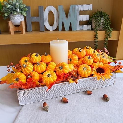 Miniatura 8 de Winlyn 48 mini calabazas artificiales naranjas artificiales de otoño de cosecha rústica de espuma sintética de 1.8 pulgadas 2.1 pulgadas para centro