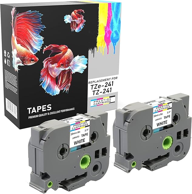 2 Compatible TZe-241 TZ-241 Black on White 18mm x 8m Label Tapes for Brother P-Touch PT-2030VP 2430PC 3600 9600 D400 D400VP D450VP D600VP E300VP E550WVP H300 H500 H500LI P700 P750W Label Makers