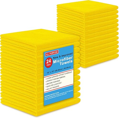 Blue Horizon Toallas de limpieza de microfibra, paquete de 24, paños de felpa ultra suaves, paños de limpieza de microfibra de alta calidad