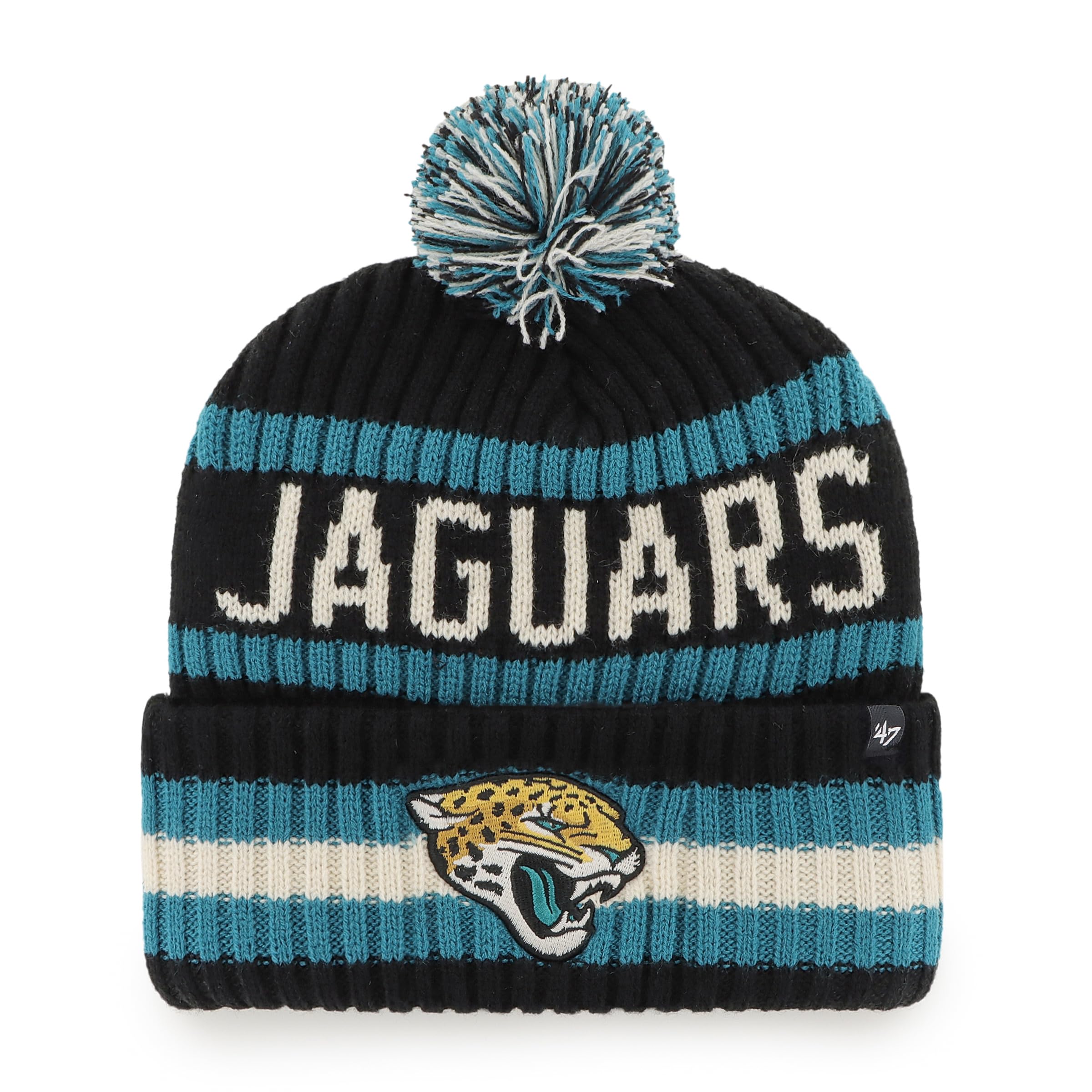 47 Jacksonville Jaguars NFL Bering Unisex Winter Knit Bobble, One Size Fit, Team Badge, Black