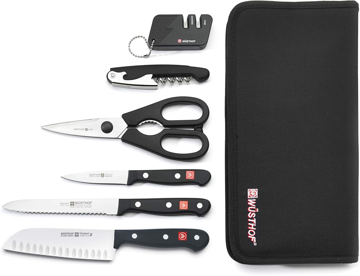 WÜSTHOF Gourmet Two Piece Asian Cook's Knife Set | 2-Piece German Knife Set with 7.5" Santoku Knife & 3" Straight Parer | Laser Cut High Carbon Stainless Steel Kitchen Knife Set Model 92-0-1-1