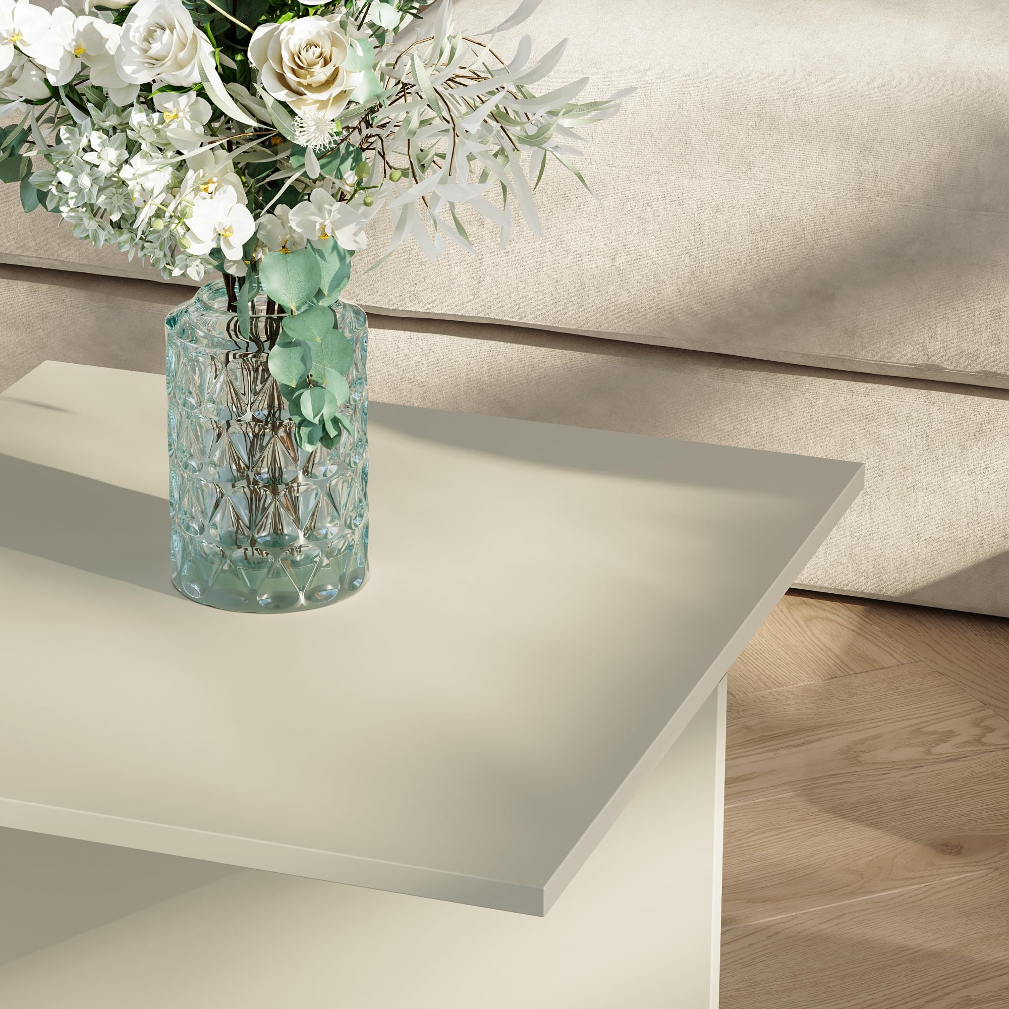 [en.casa] Tavolino Centrale da Salotto Tavolo Basso Moderno a Doppio Livello Tavolino da caffè per Soggiorno Area Living 100x55x35 cm Color Avena Oatmeal
