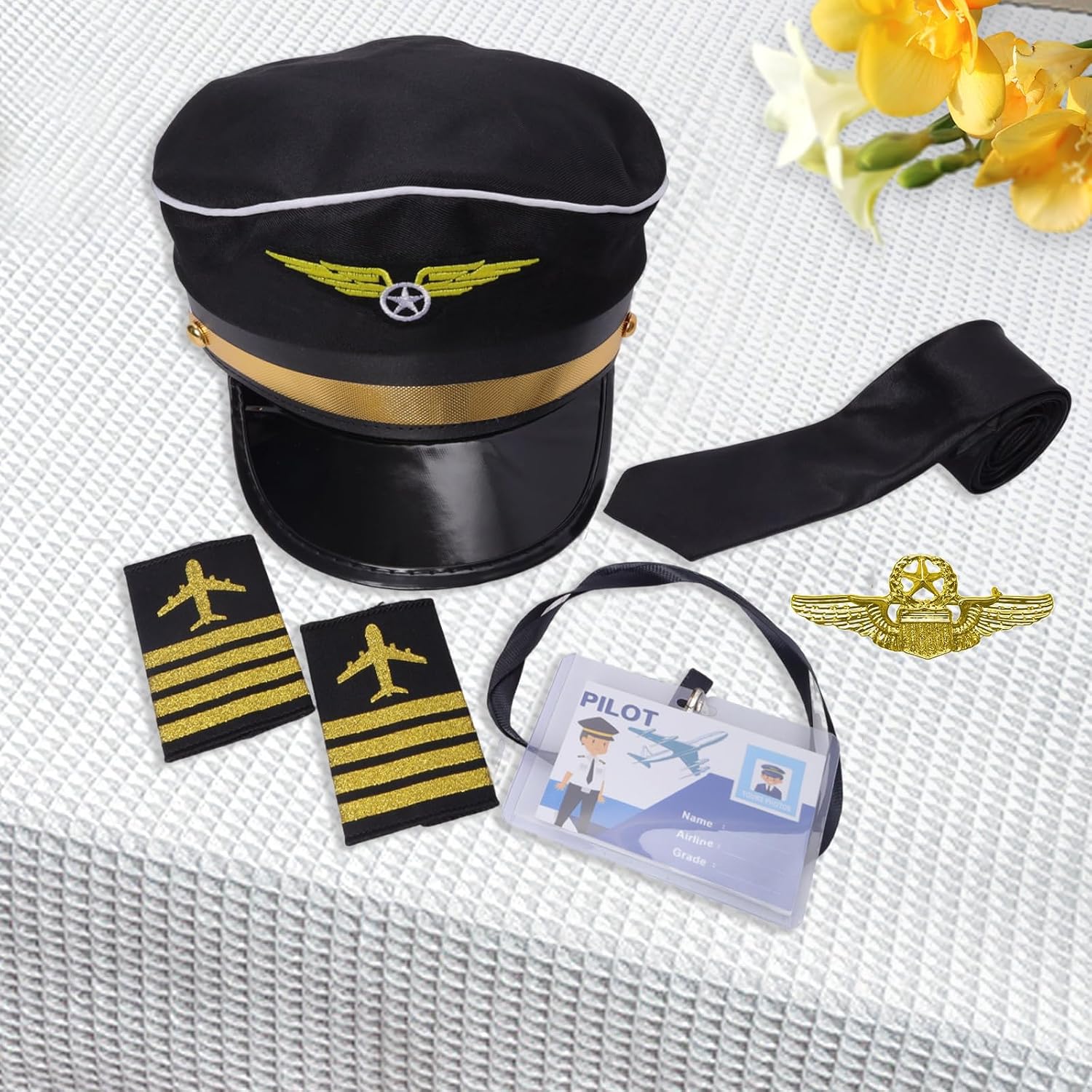 Airline Pilot Captain Costume Kit Pilot Dress up Accessory Set with Aviator Sunglasses