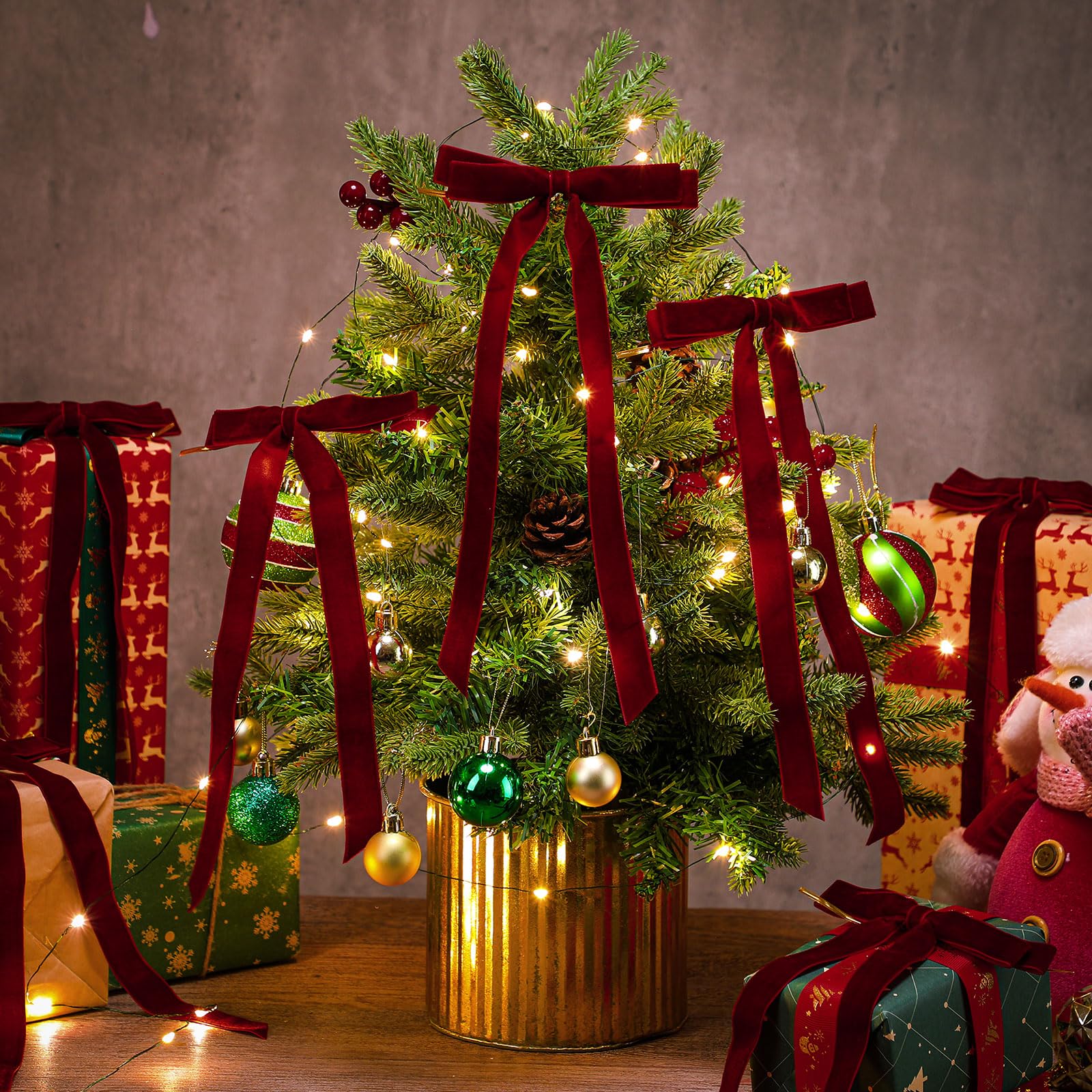 Giegxin Lot de 30 nœuds en velours double pour sapin de Noël, couronne, guirlande, décoration de Noël, décoration d'intérieur, d'intérieur et d'extérieur (bordeaux) 28 x 14 cm