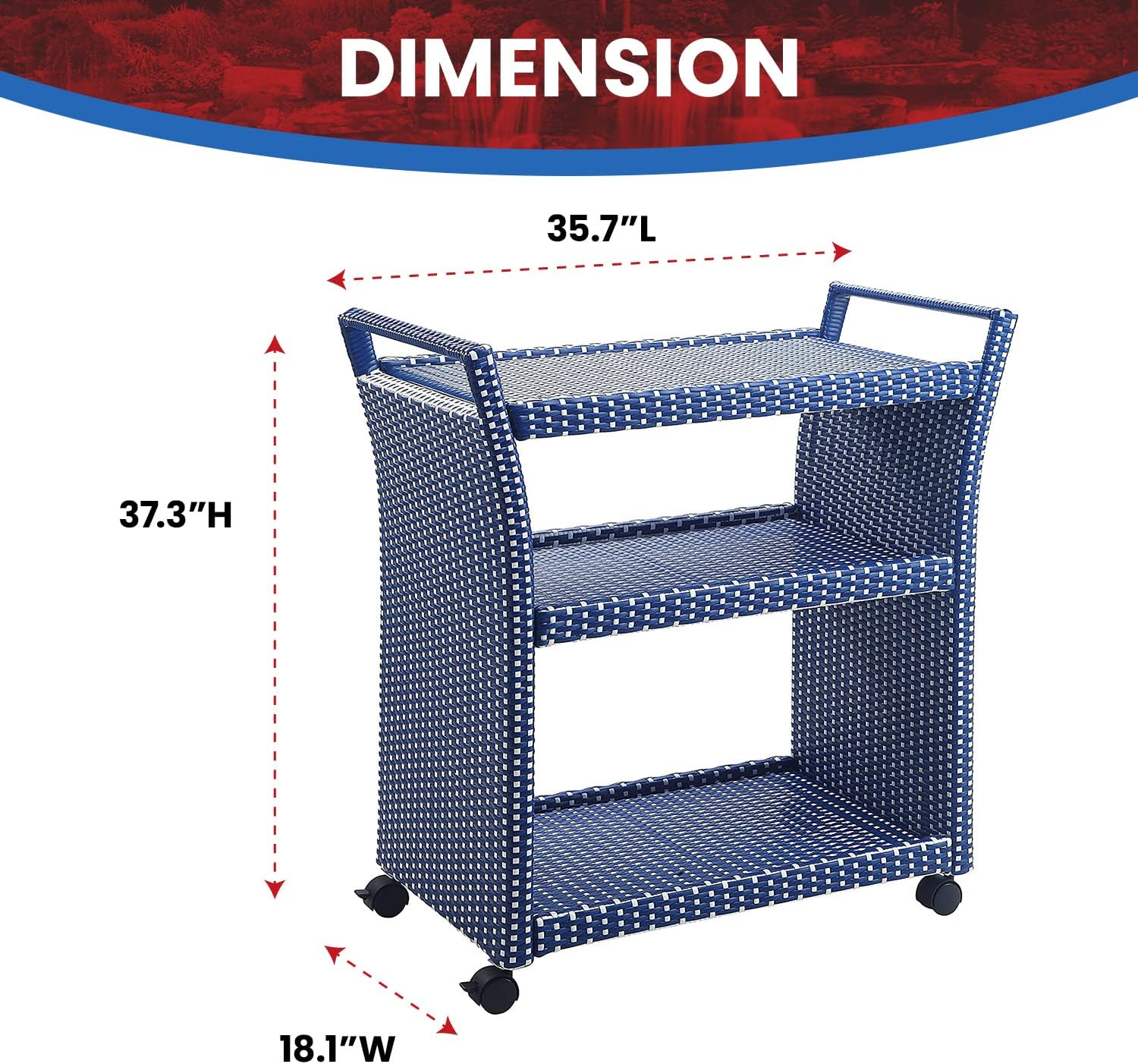 PayLessHere Outdoor PE Wicker Rolling Bar Cart in an outdoor patio setting with a grill
