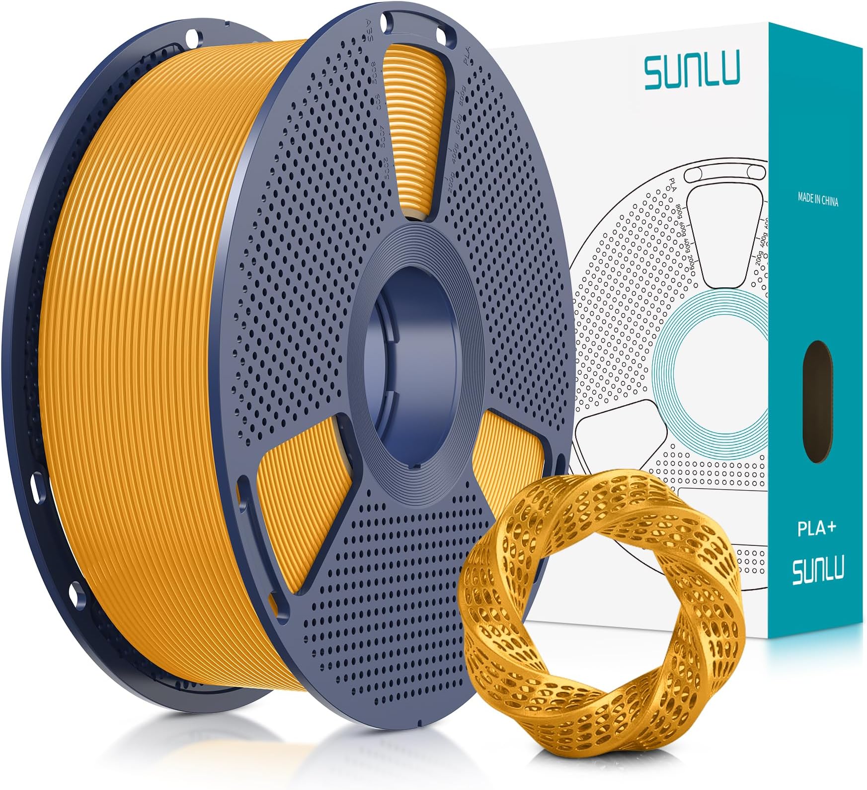 SUNLU 3D Printer Filament PLA Plus 1.75mm, SUNLU Neatly Wound 1.75mm PRO, PLA+ Filament for Most FDM 3D Printer, Dimensional Accuracy +/- 0.02 mm, 1 kg Spool(2.2lbs), Gold