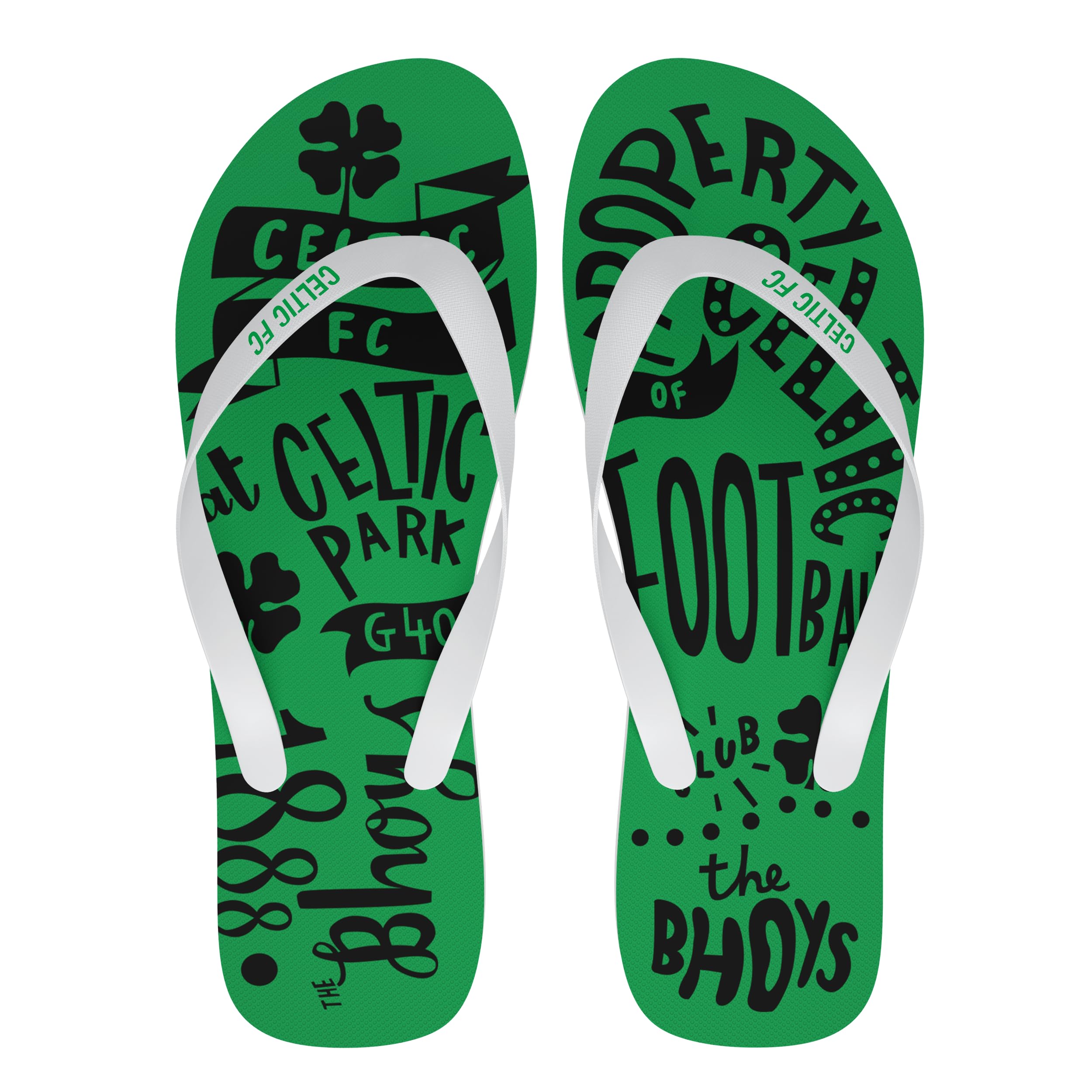 FOCO Officially Licensed Celtic FC Mens Football Graffti Flip Flops (UK Footwear Size System, Adult, Men, Alpha, Medium, Medium, Celtic)