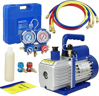 Smartxchoices 3.5 CFM Electric Single-Stage Rotary Vane Deep Vacuum Pump 1/4HP HVAC A/C Refrigeration Kit AC Manifold Gauge Bundle Kit R134a (3.5 CFM + Manifold Gauge)