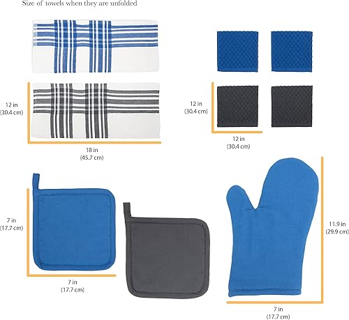 Miniatura 2 de Chicago Metallic Juego de textiles de cocina, manopla y soporte para ollas, toallas de cocina de rizo de algodón y paños de cocina, 9 piezas, azul