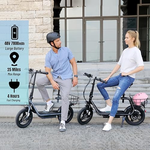 Miniatura 3 de Caroma Peak - Patinetes eléctricos de 1200 W con asiento, scooter eléctrico para adultos con canasta, neumático de 14 pulgadas, batería de 500 Wh,
