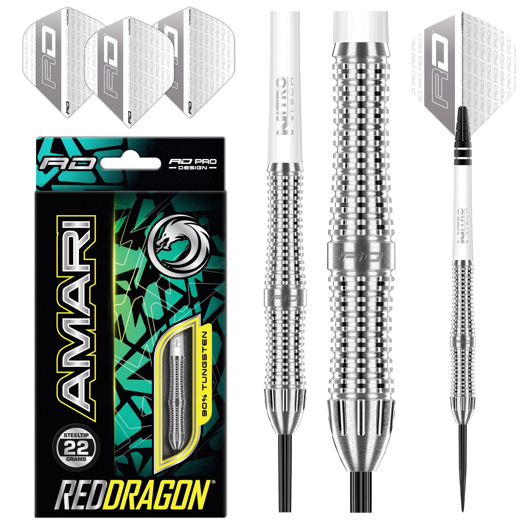RED DRAGON Amari - 22 Gram Tungsten Professional Darts Set with Flights And Nitrotech Shafts (Stems)