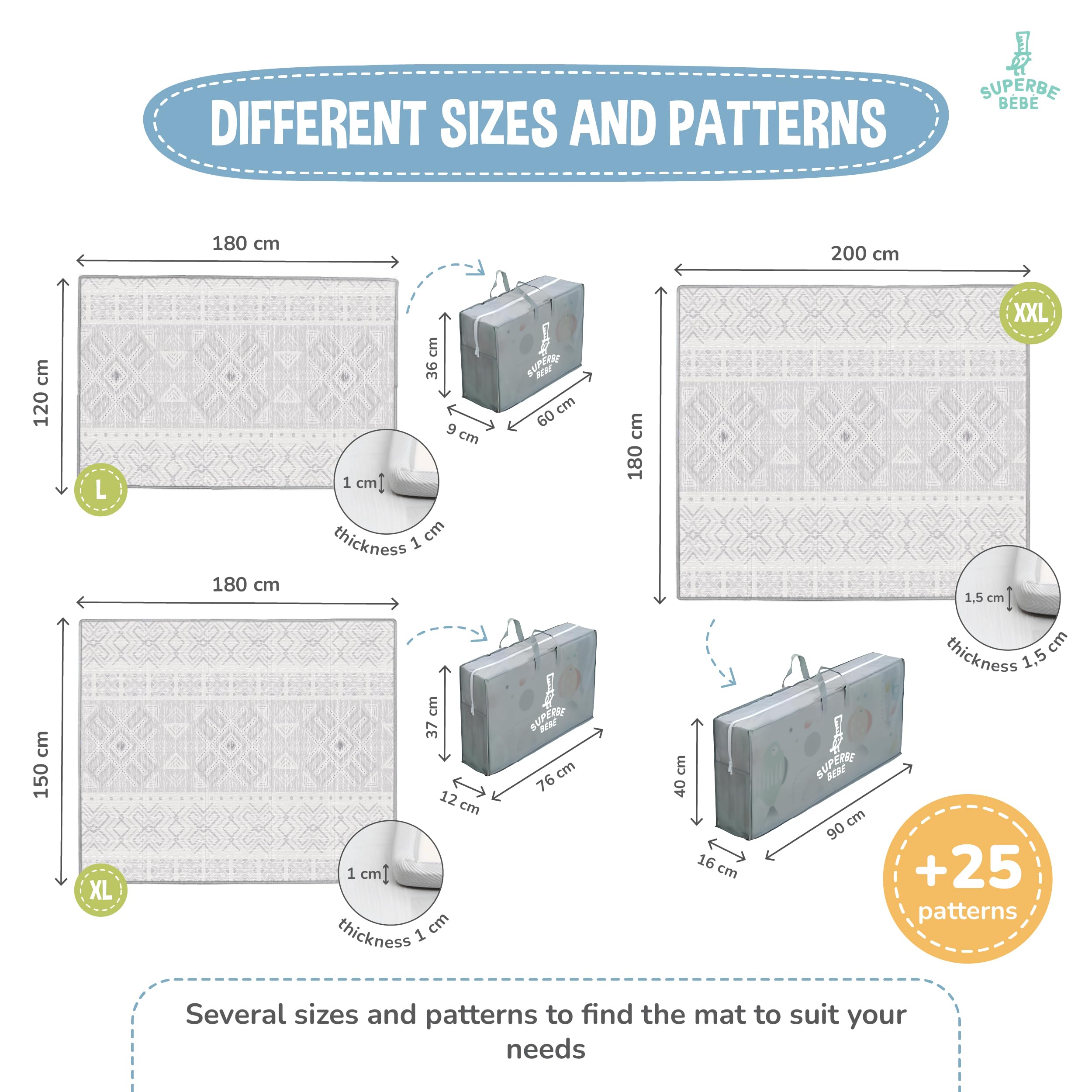 Reversible and Non-Toxic Thick Foldable Waterproof Foam Baby Play Mat 180x160x1cm. Floor Mat for Kids Toddlers Children. for Boy or Girl Child's Room. Extra Large Size SUPERBE BEBE ® — view 7