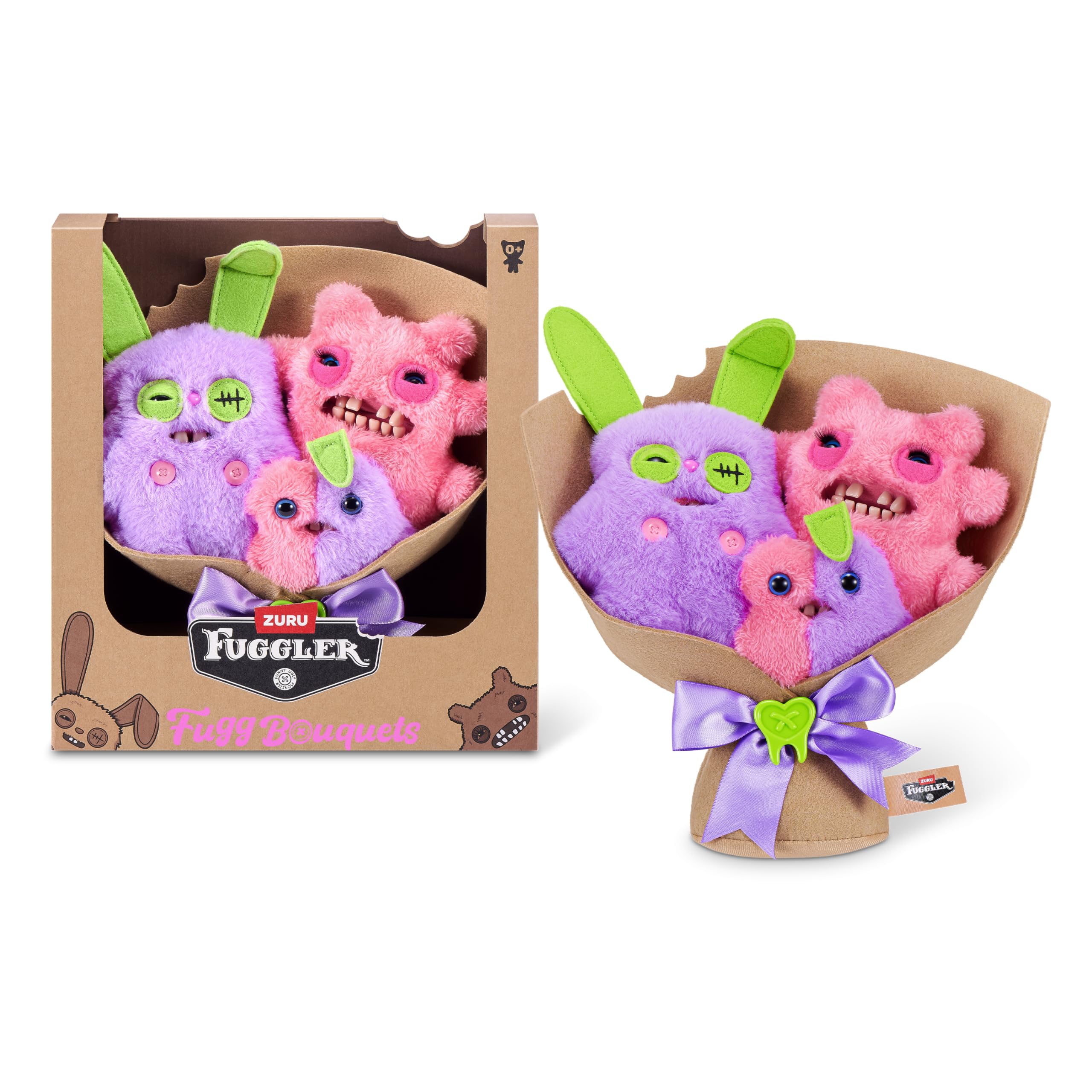 Fuggler Bouquets, 2 x 9 inch + 1 x 3.5 inch Plush Collectible Set (Rabid Rabbit, Sir Nobbynuts, Nobbybits) by ZURU β Funny Ugly Monster, Two Full-Size + One Mini, Gift for Collectors