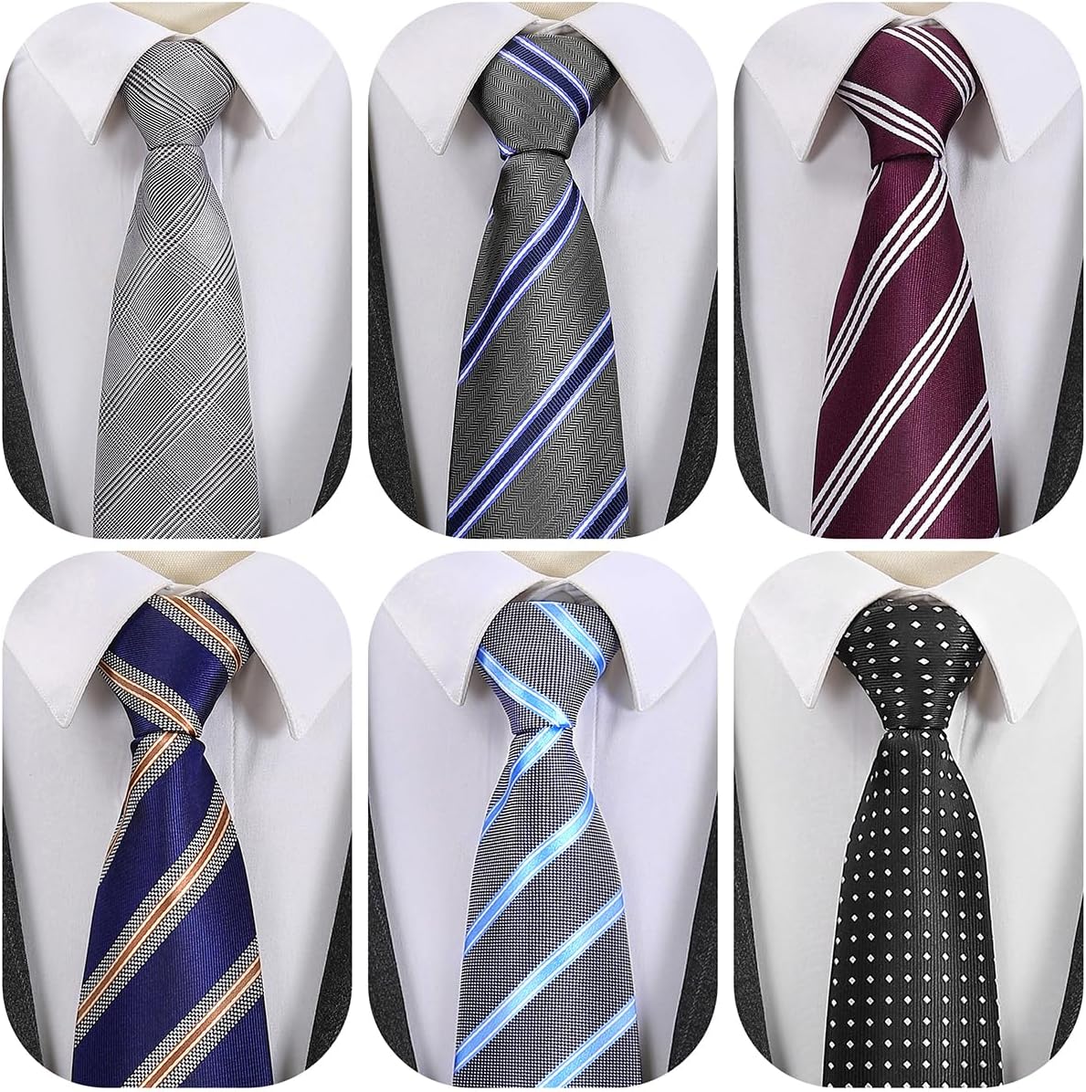 AUSKY 6 Packs Men’s Pre-Tied Necktie,Regular Long Adjustable Zip Up Zipper Neck ties for Men - Image 2
