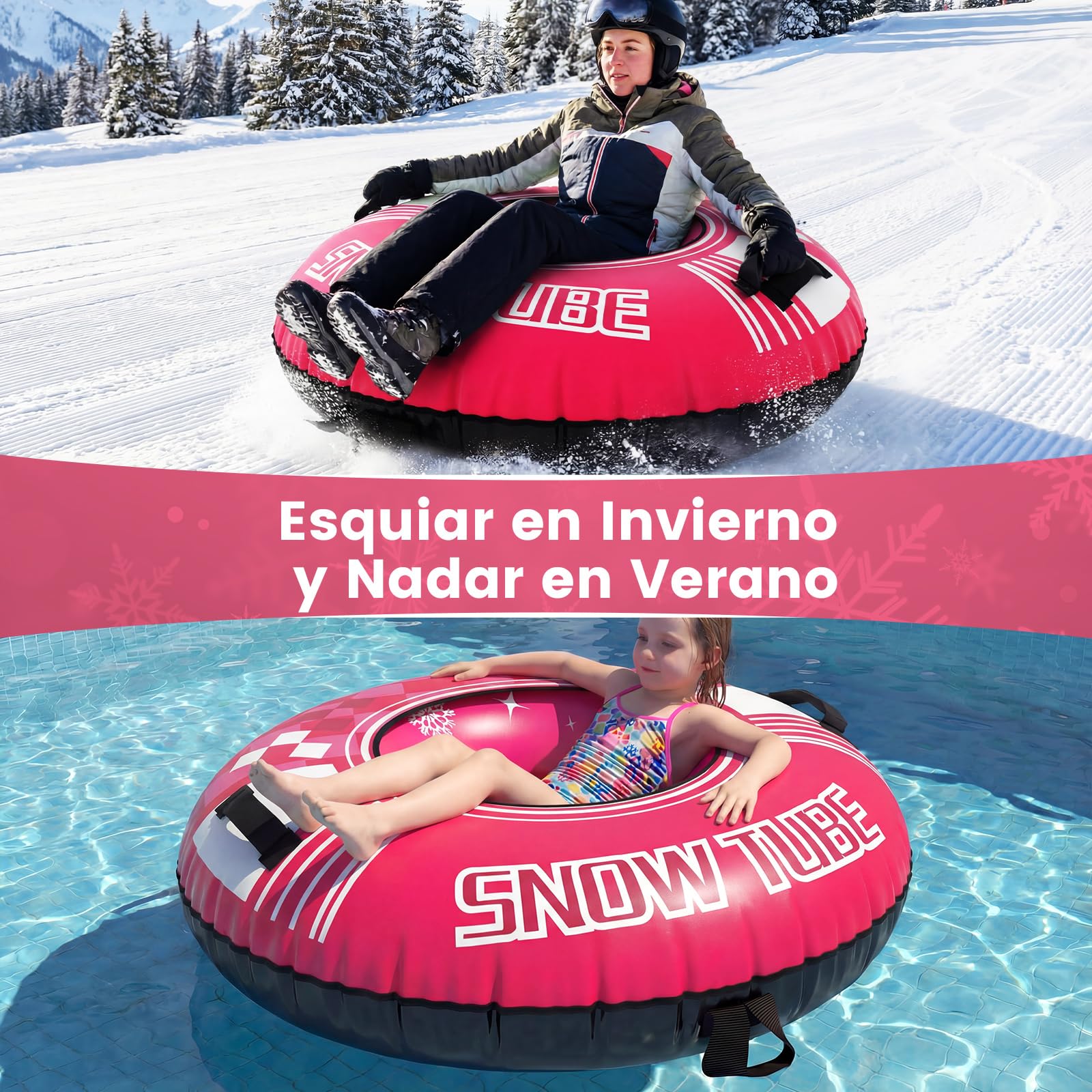 COSTWAY Trineo de Nieve Inflable 107 cm con Correa de Remolque Desmontable