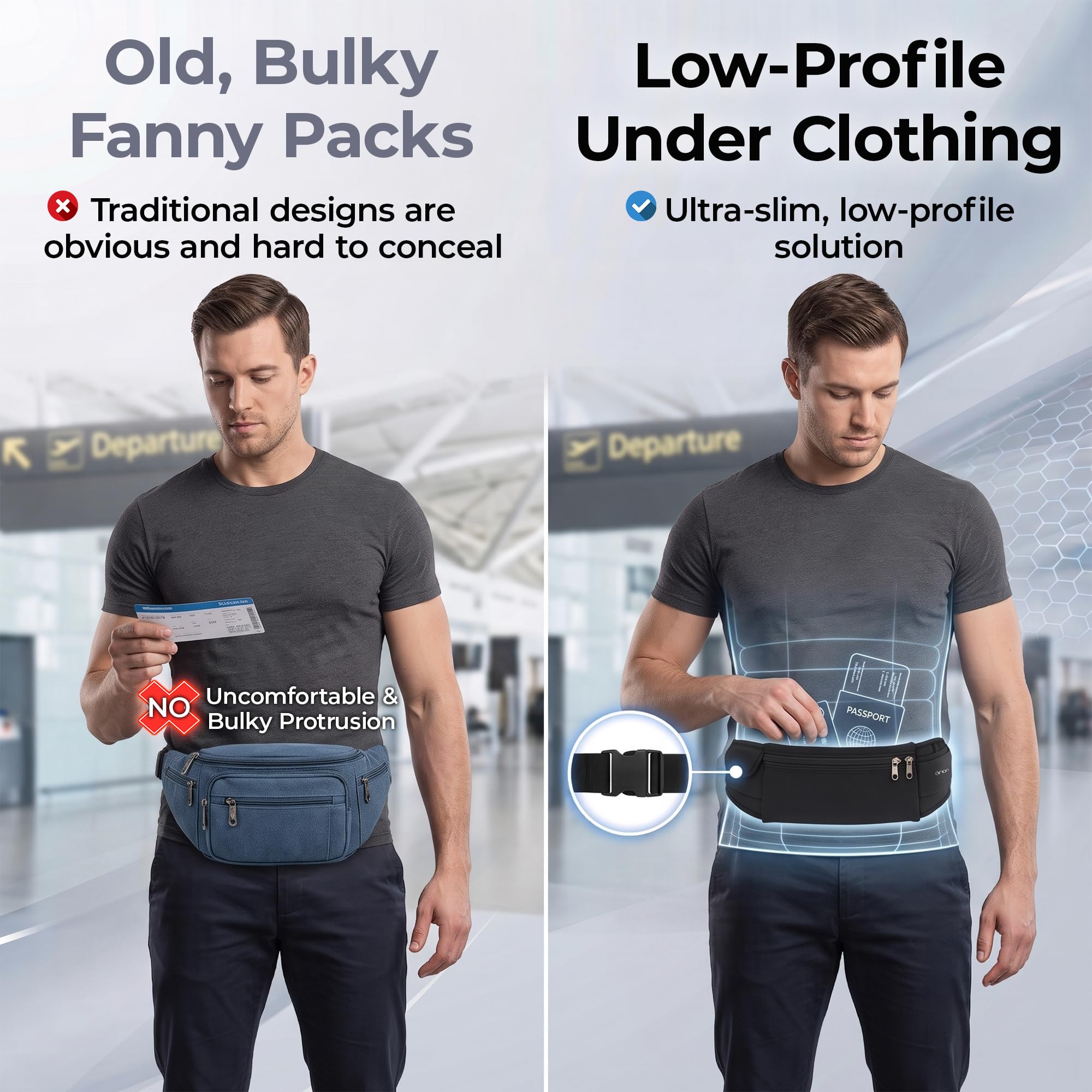 The Belt of Orion Laufgürtel, schlanke Bauchtasche für Damen und Herren, Diebstahlsicherung, Reisepasshülle und Geldgürtel für Reisen, bequeme Handyhalterung für Laufen, Wandern, Fitnessstudio, Reisen