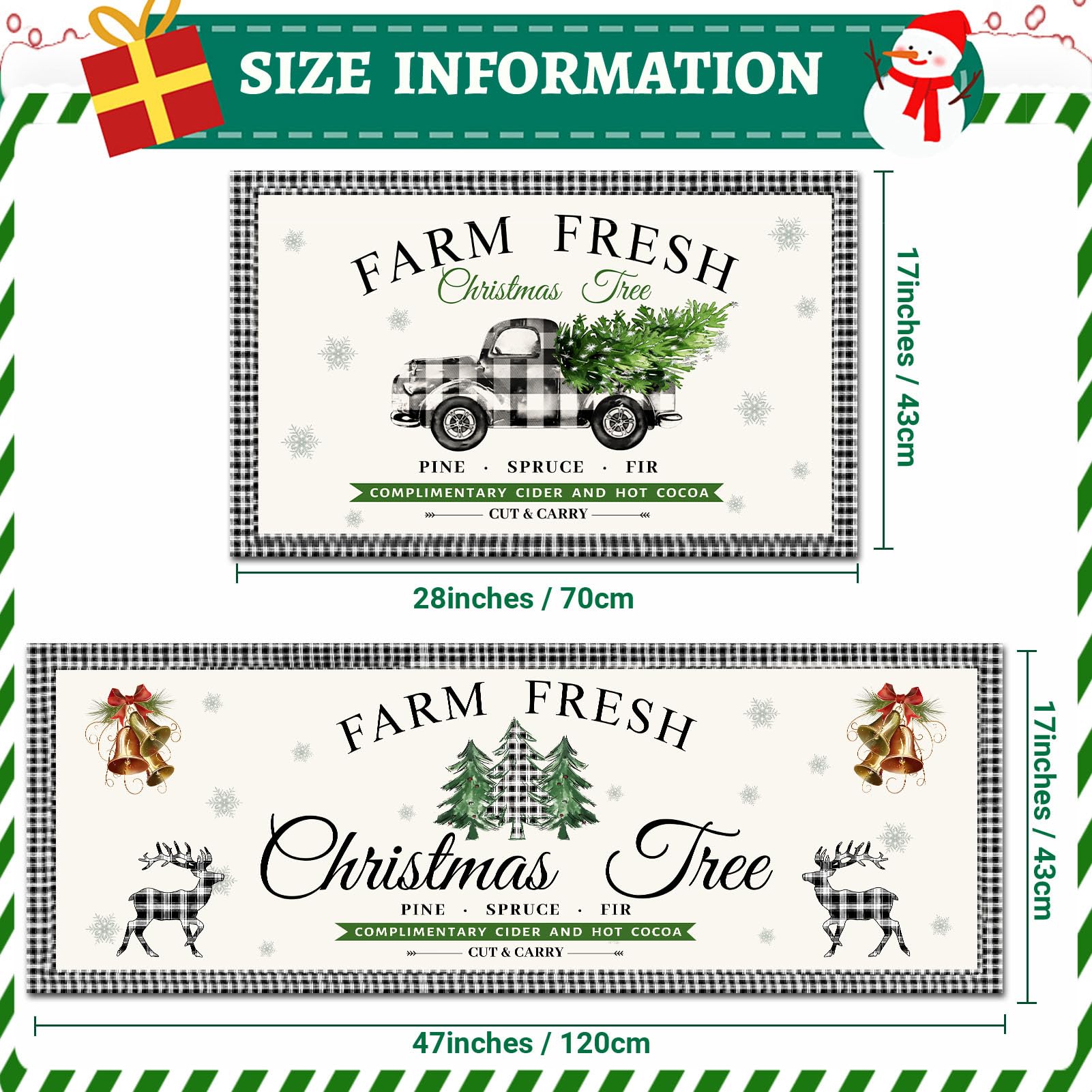 Christmas Farm Fresh - Juego de 2 tapetes de cocina de Navidad, diseño de búfalo, a cuadros, decoración de invierno, árbol de Navidad, camión, cocina, suelo, 43 x 71 cm y 43 x 119 cm