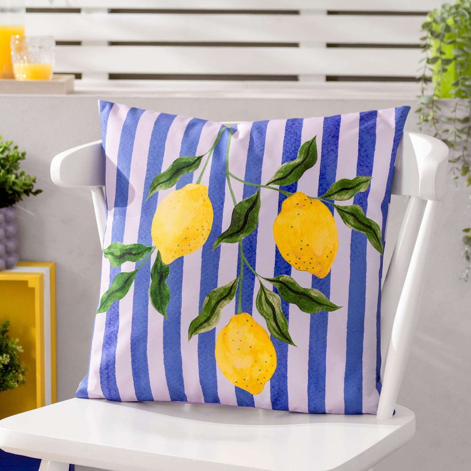 furn. Lemons Striped Outdoor Cushion Cover, Blue