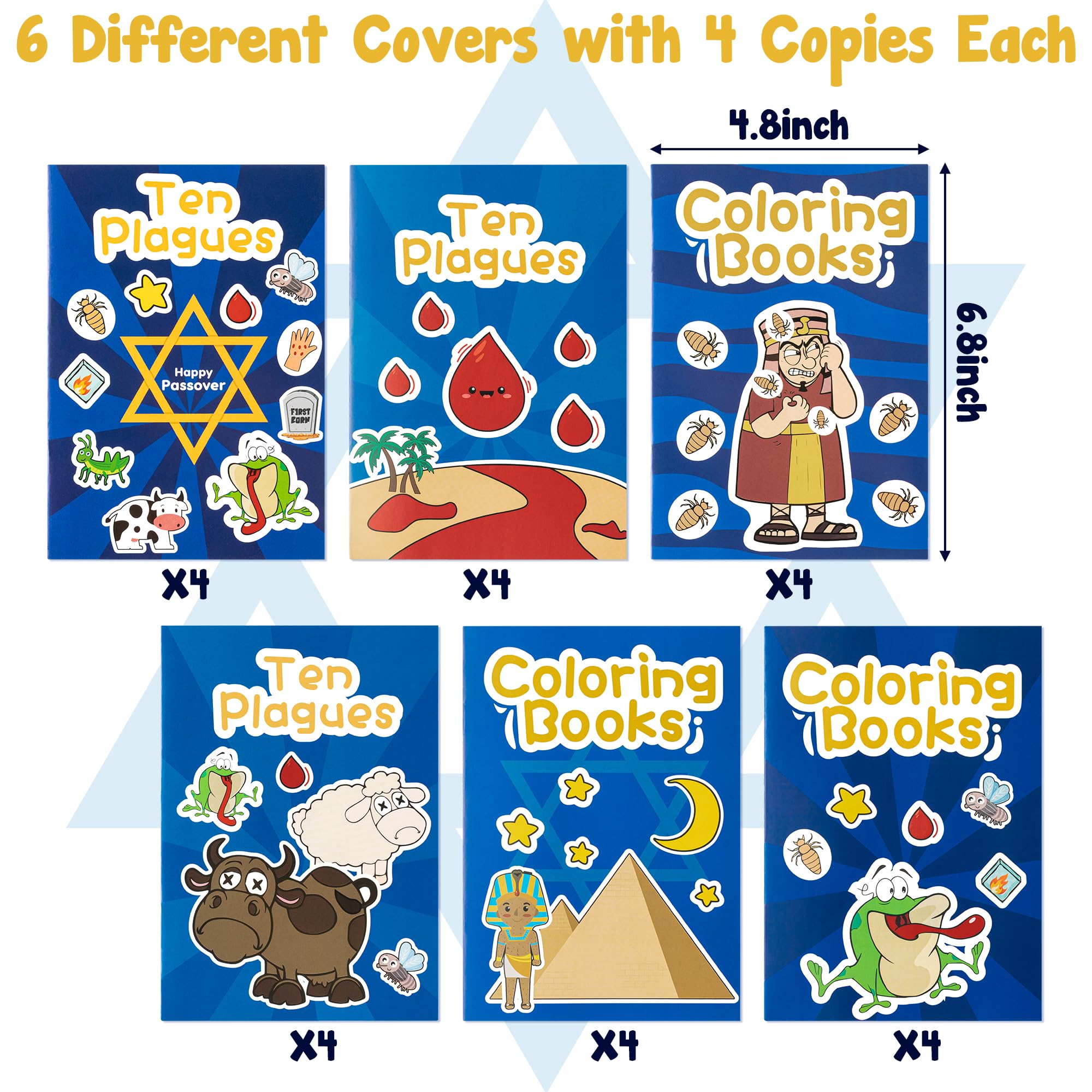2OOYA 24Pcs Passover Coloring Books for Kids Party Bulk Cartoon Ten Plagues 6-Style DIY Color Page Activity Book Mini Pocket Painting Booklet for Jewish Pesach Seder School Classroom Favor Bag Filler - Image 2