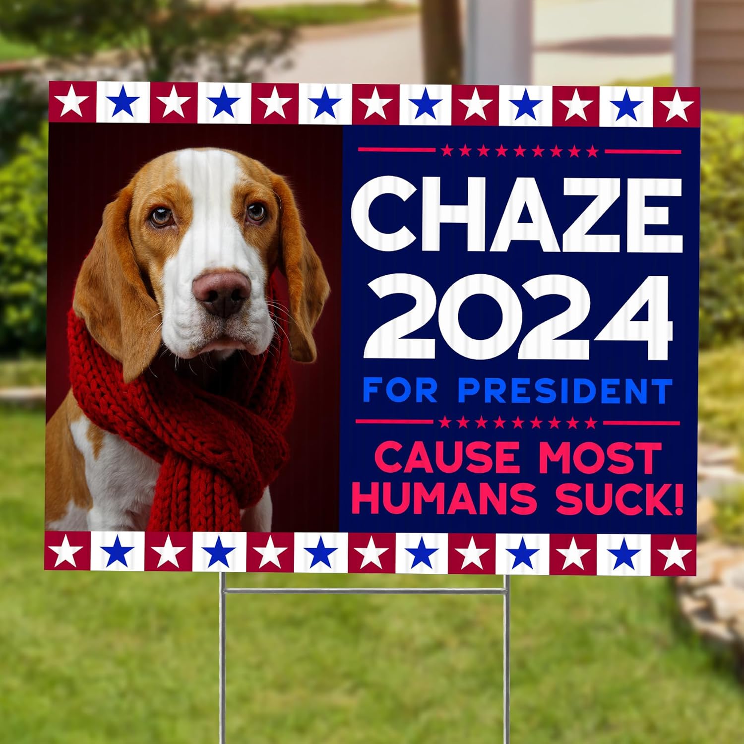 24"x18" Double Sided Custom Funny Political Yard Signs with Stakes, Personalized Pet Name 2024 Cause Most Humans Suck Yard Sign, Funny Pet Campaign Presidential Yard Signs (D 2)
