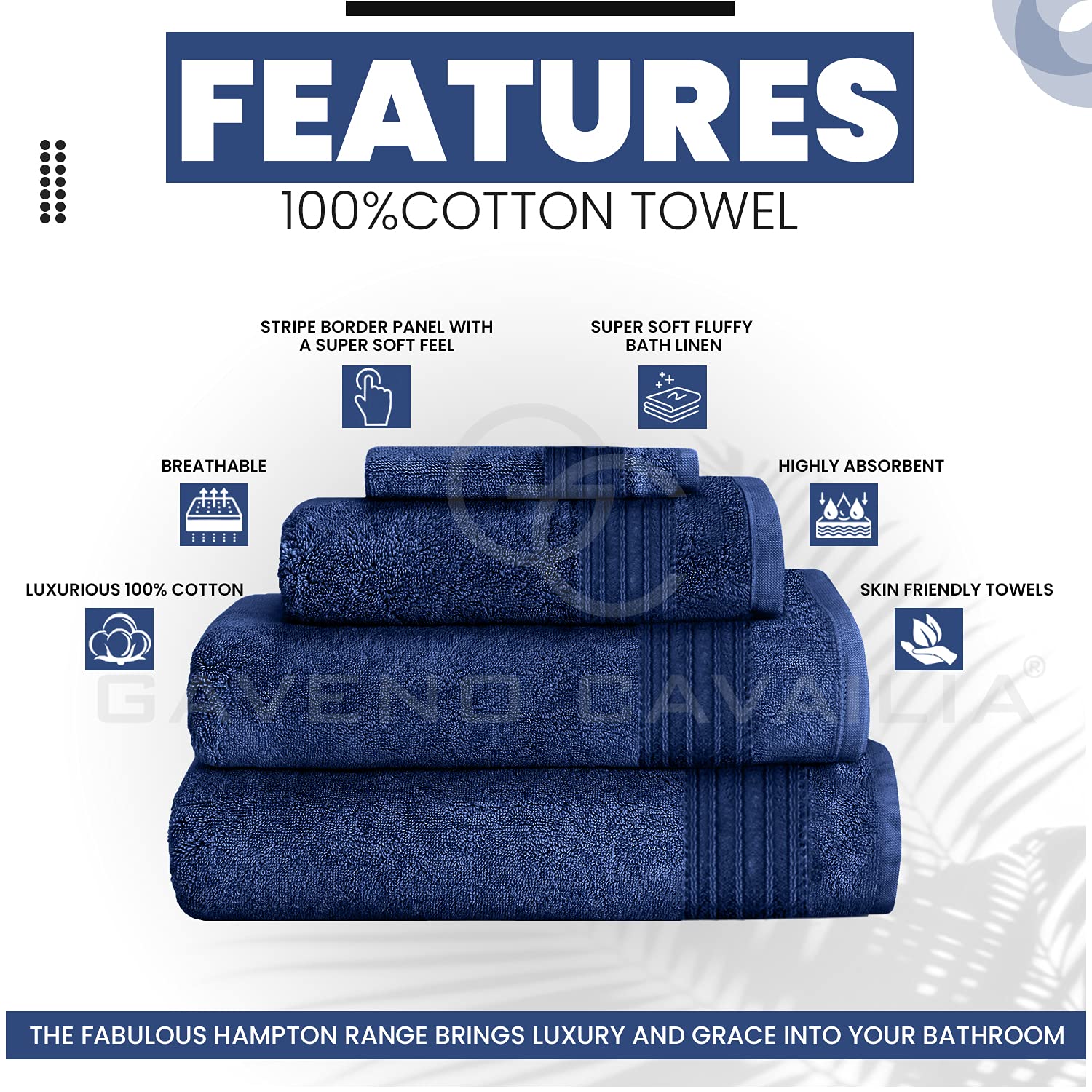 GC GAVENO CAVAILIA 4 PK Extra Large Bath Sheet, Water Absorbent Cotton Towels, 450 GSM Quick Dry Towels Set, Blue - Image 2