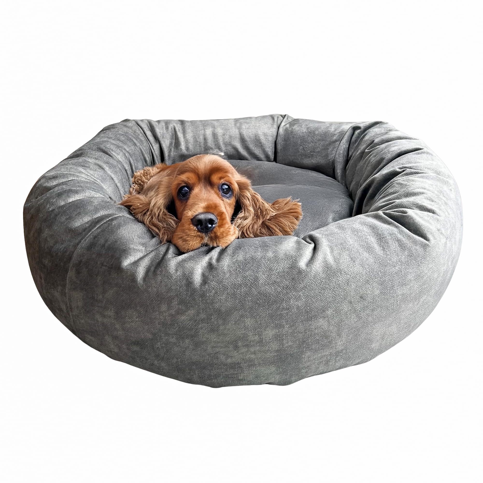 Donut Haustierbett, Bezug abnehmbar zum Waschen, Katzenbett, rundes Hundekissen mit hochgezogenen Rändern, tierfreundliches Polstermaterial (M (80cm))