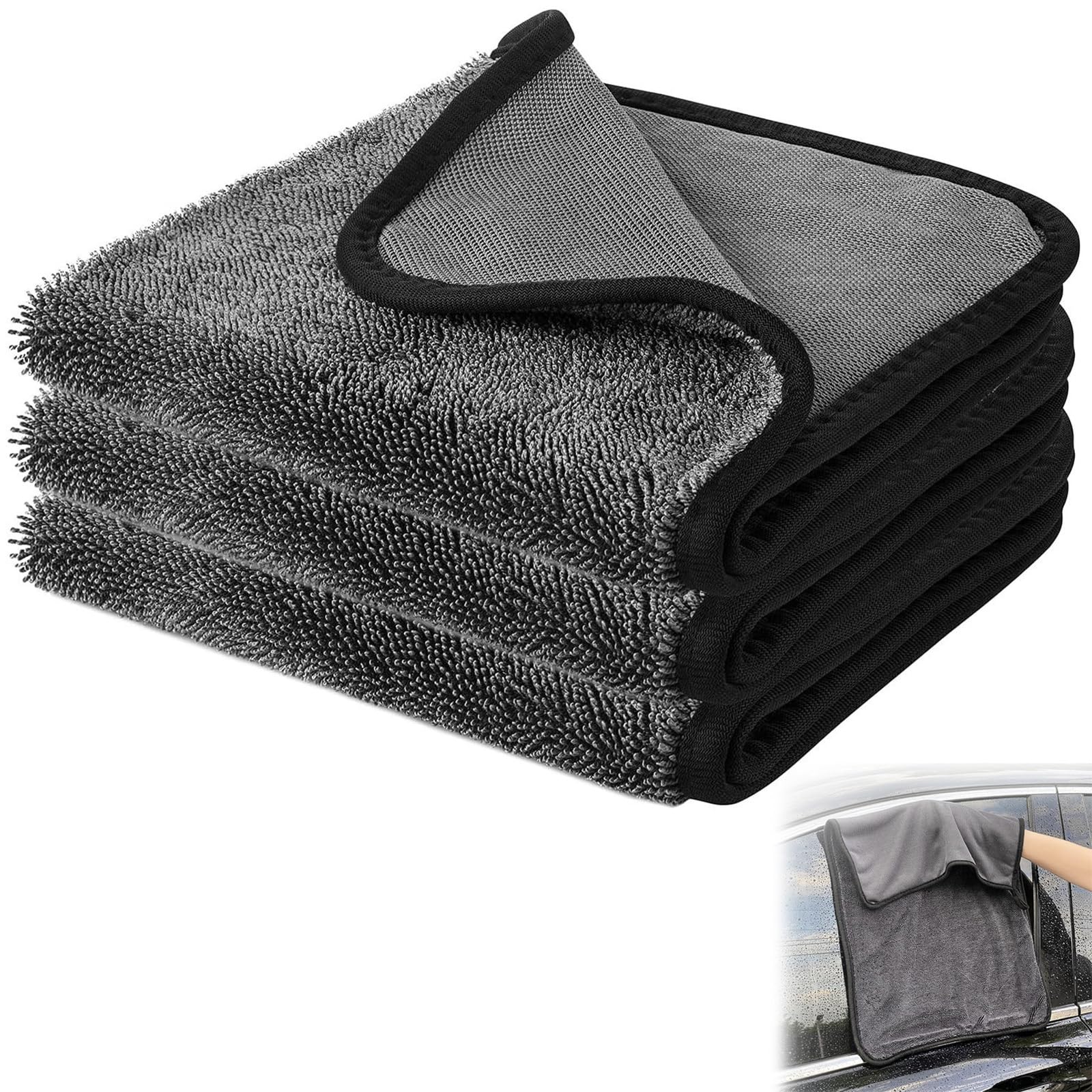 Hounyou 3 Pcs 40×60 cm Magic Bathroom Drying Cloth, Thickened Microfibre Bathroom Cleaning Cloths for Car, Window, Shower,Kitchen