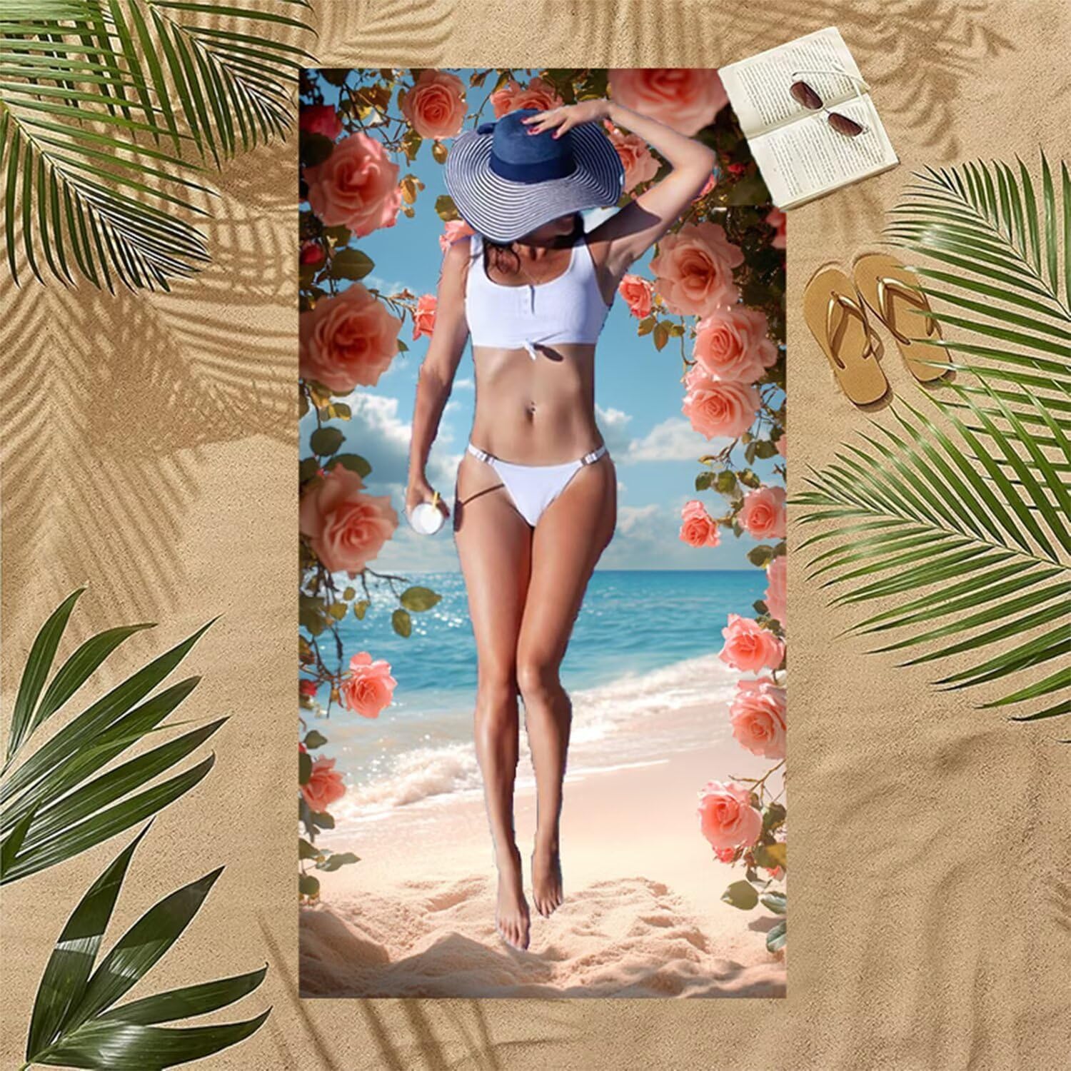 ビーチタオル マイクロファイバー 100x220cm, 速乾タオル 砂がつかない スポーツタオル 高速吸水, ヨガマット併用可, 多