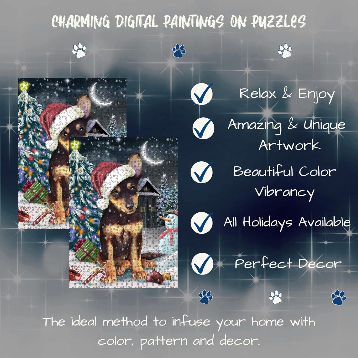 Have a Holly Jolly Christmas Australian Kelpie Dog Jigsaw Puzzle for Adults - Animal Printed Interlocking Puzzle Game Artwork - Gift for Dog Lover's - 1000 Pcs 20"x30", PZLE58324