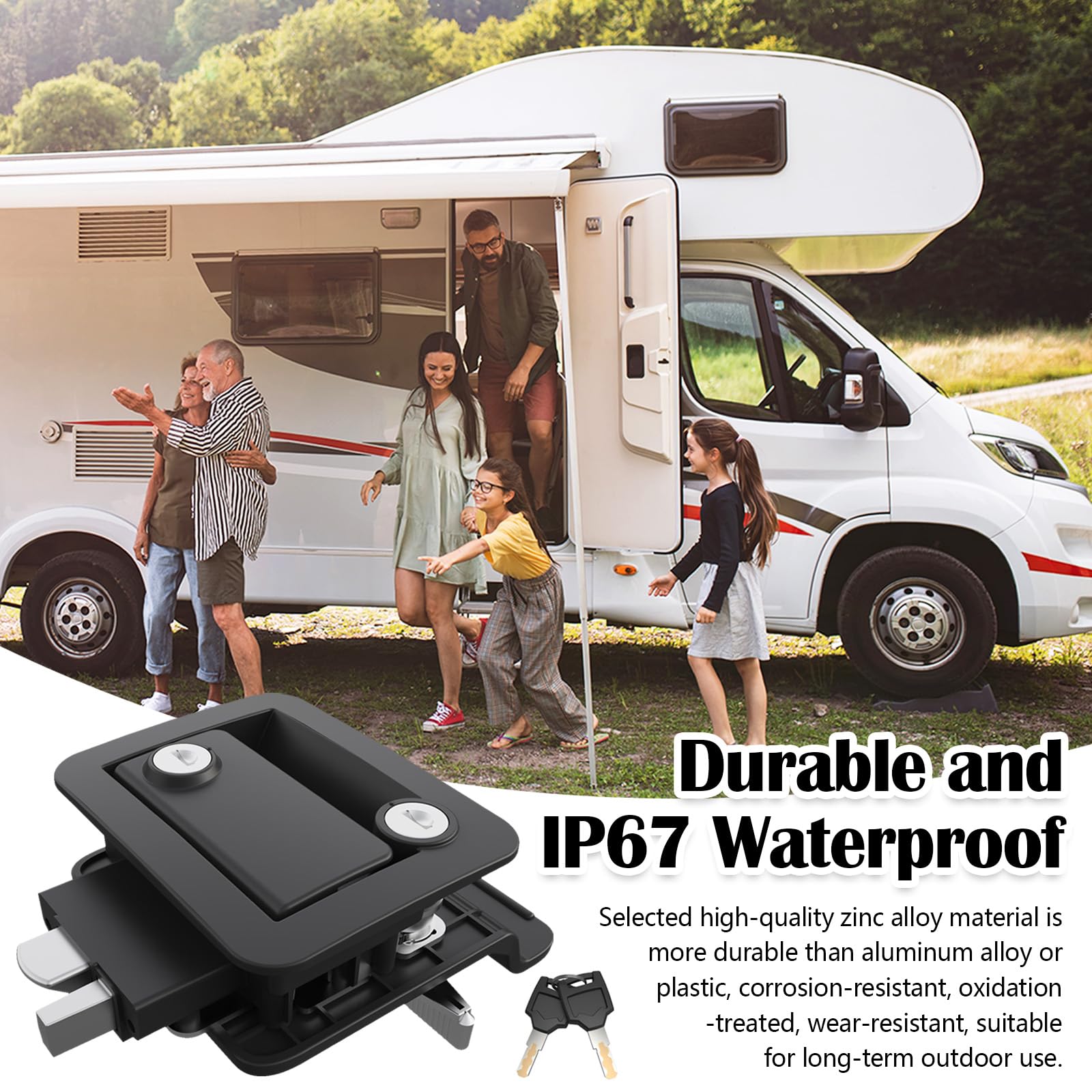 Serratura Porta, Serratura per Porta Anteriore per Camper con Serratura a Pagaia Maniglia con Chiavi per Auto Camper, Nero