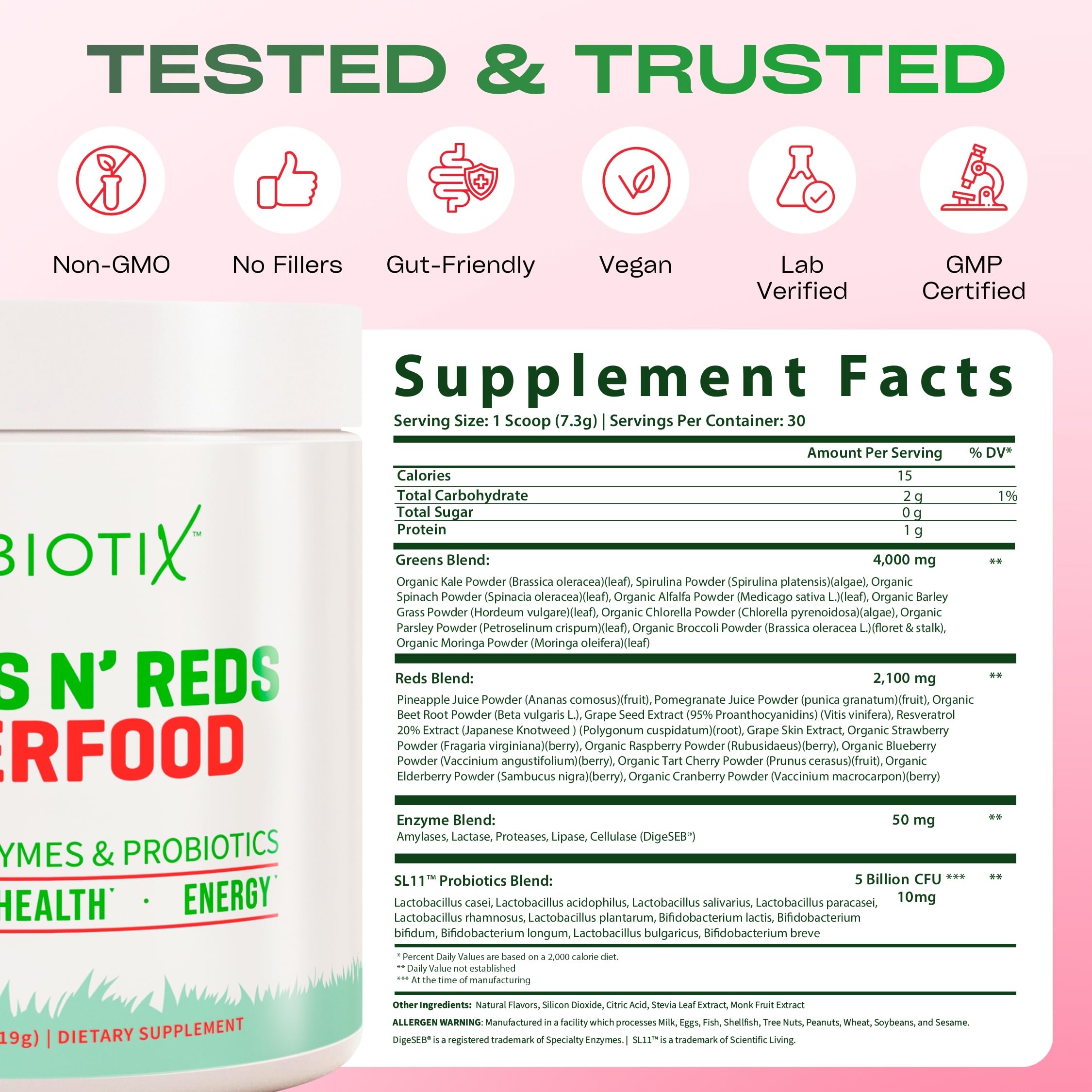 GOBIOTIX Super Greens Powder with Beet Root, Spirulina, Moringa & Chlorella – Probiotics, Enzymes & 21 Superfoods – Zero Sugar, Vegan, Non-GMO – 30 Servings (Pomegranate Raspberry) — Amazon image 5