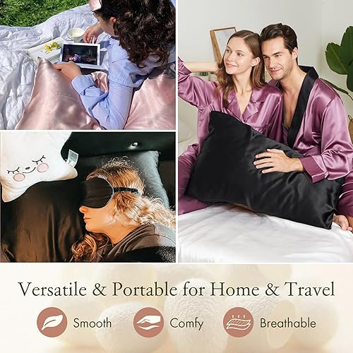 Vista 31 de LILYSILK Funda de almohada 100% de seda, 1 pieza de 0.984 in, funda de almohada pura para cabello y piel, sobre terse de doble cara, seda Charmeuse