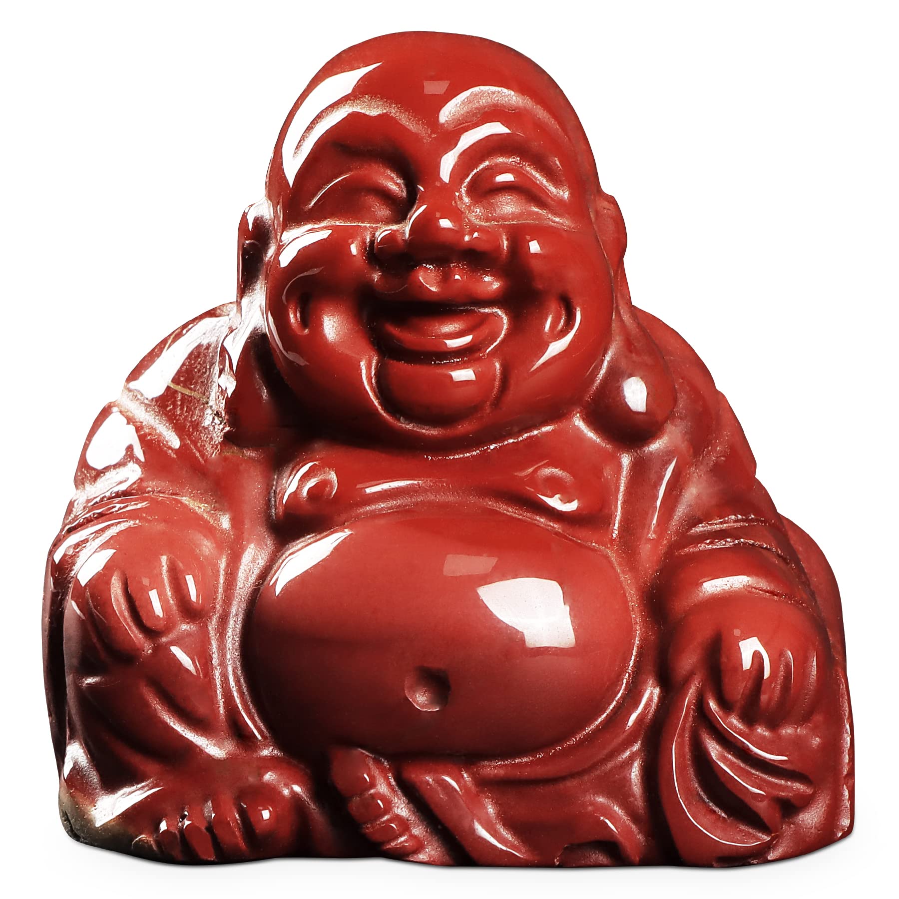 Artistone Red Jasper Crystal Smiling Happy Buddha Statue, 2.0 inch Carved Maitreya Laughing Buddha Figurine Healing Crystal Gemstone Lucky Stone Home Decoration