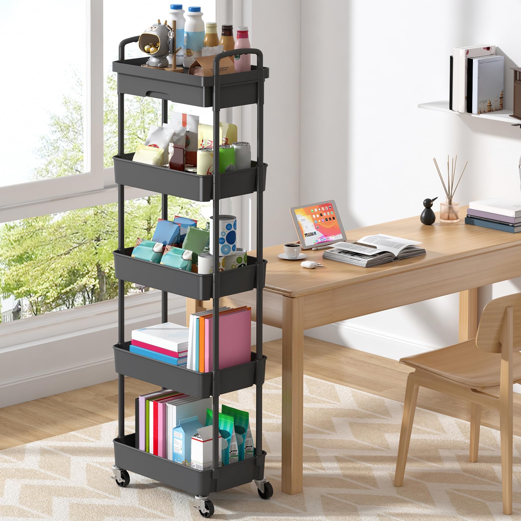 COSTWAY Carrello Con 3 Cesti E Maniglia, Carrello Multifunzione Con Ruote, Carrellino Di Stoccaggio Per Bagno Cucina E Ufficio 87 X 35 X 42 Cm 79027552