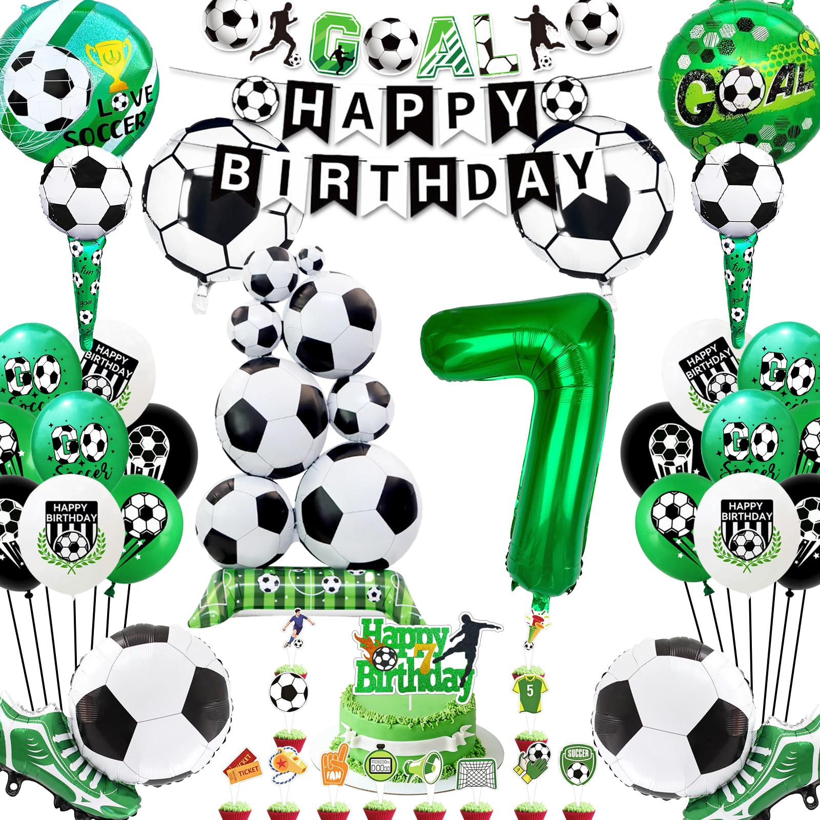 2026 nouveau Anniversaire Foot, Decoration Anniversaire Garcon 7 Ans, Ballons Football Debout, Ballon Anniversaire Foot, Decoration Anniversaire Football, Déco Gâteau Age (Party Deco 7 Ans Garcon) - 1