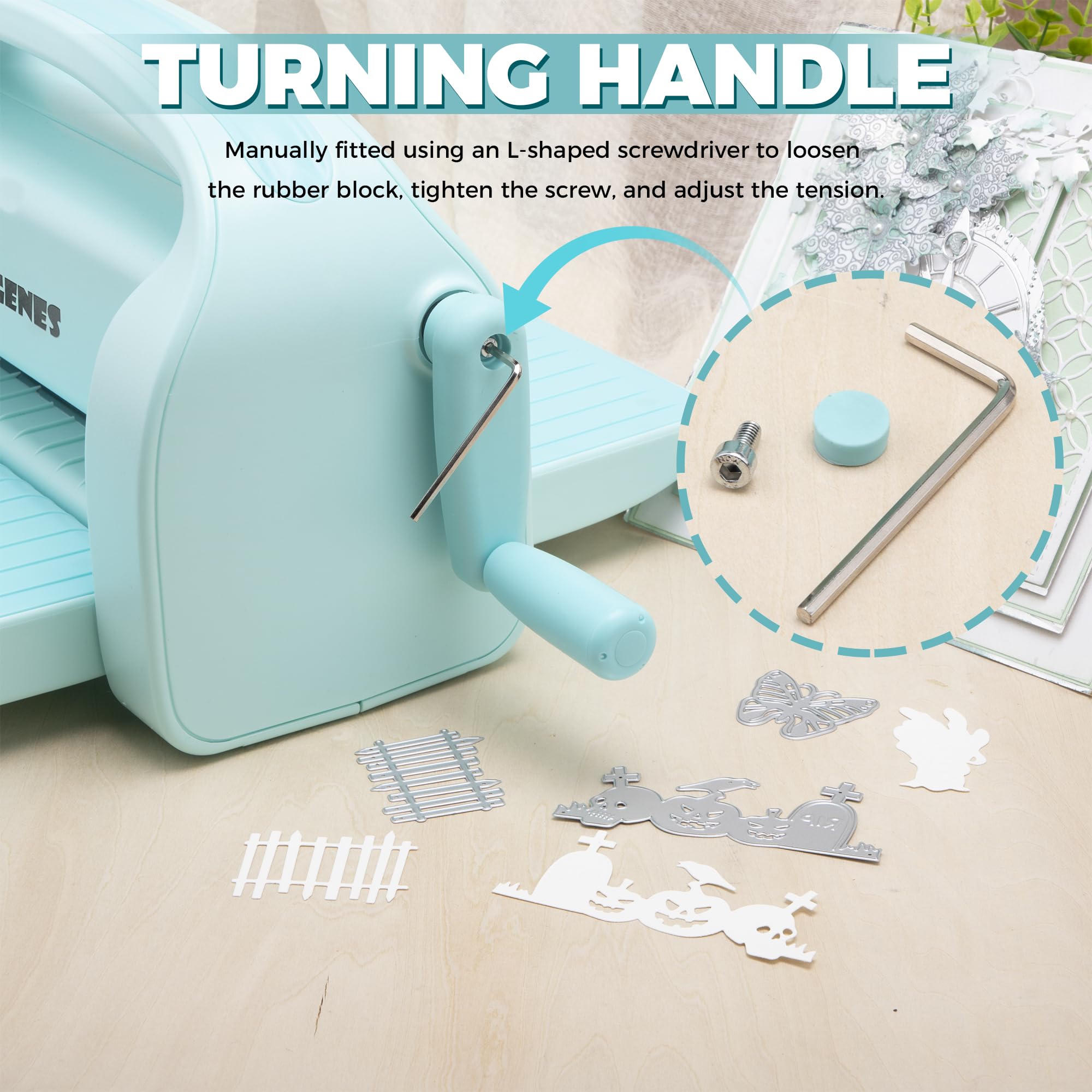CraftGenes 9 Zoll Stanzmaschine & Prägemaschine, Manuelle A4 Stanz- und Prägemaschine mit Faltbaren Seiten, Inkl. A4 Stanzformen, Prägefolder & Platten, Ideal für Kartengestaltung, Scrapbooking & DIY