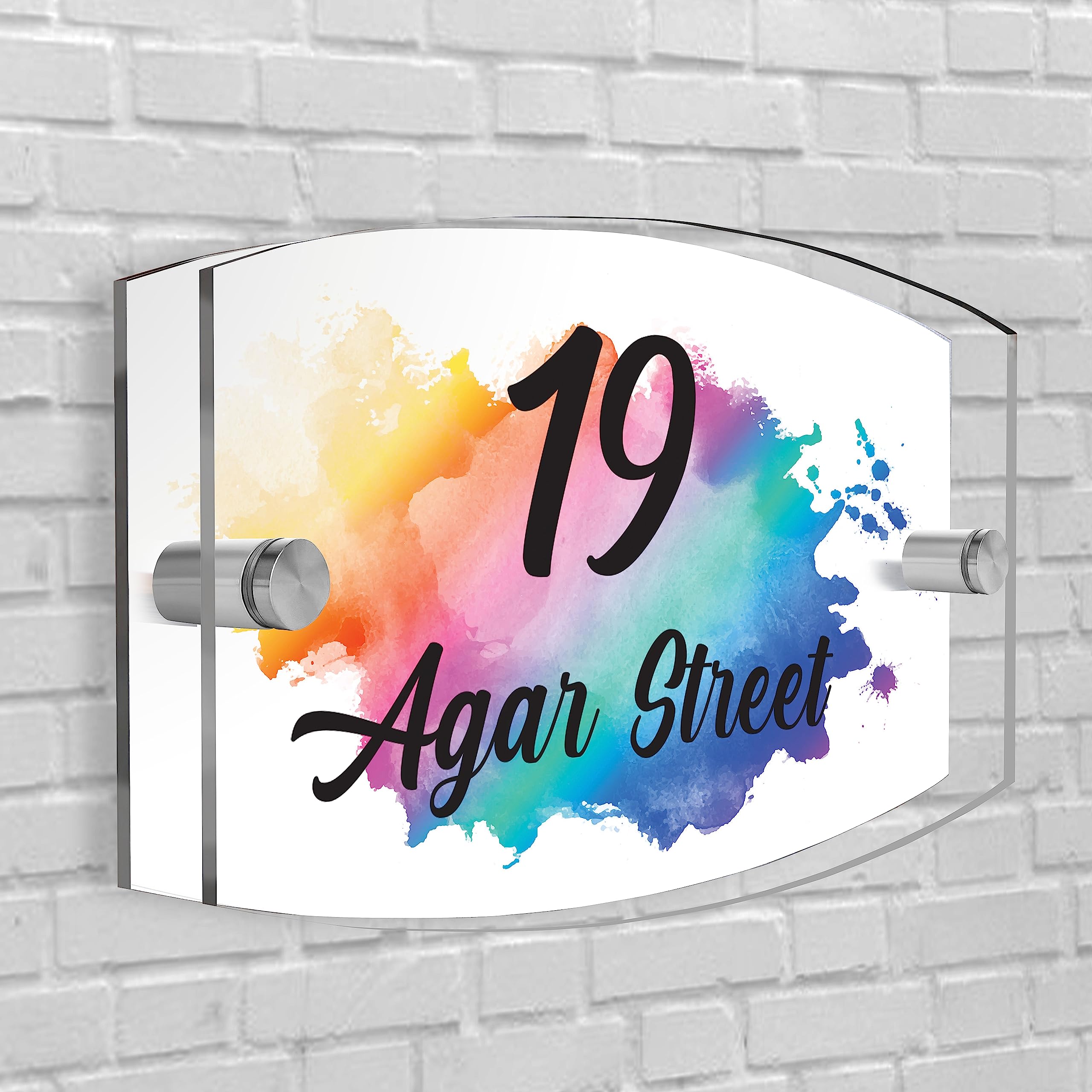 House Sign Plaque Personalised Door Number Street Glasss Effect Acrylic I House signs personalised door number plaque for wall outside I Arc-Rectangle Shape (Design 23)