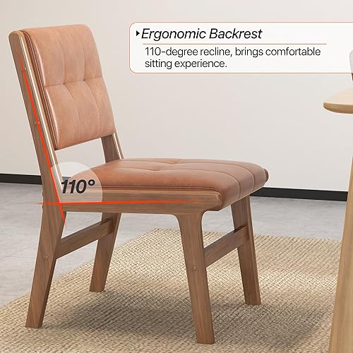 Vista 5 de KCC Juego de 2 sillas de comedor modernas de piel sintética, sillas de cocina tapizadas con patas de madera maciza y asiento cómodo para comedor
