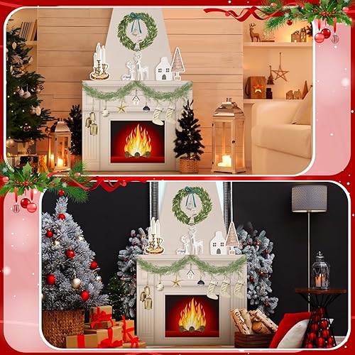 Miniatura 2 de Chimenea de cartón para Navidad, accesorio de chimenea de cartón grande 3D, centro de mesa falso con chimenea sintética para decoración de fondo de