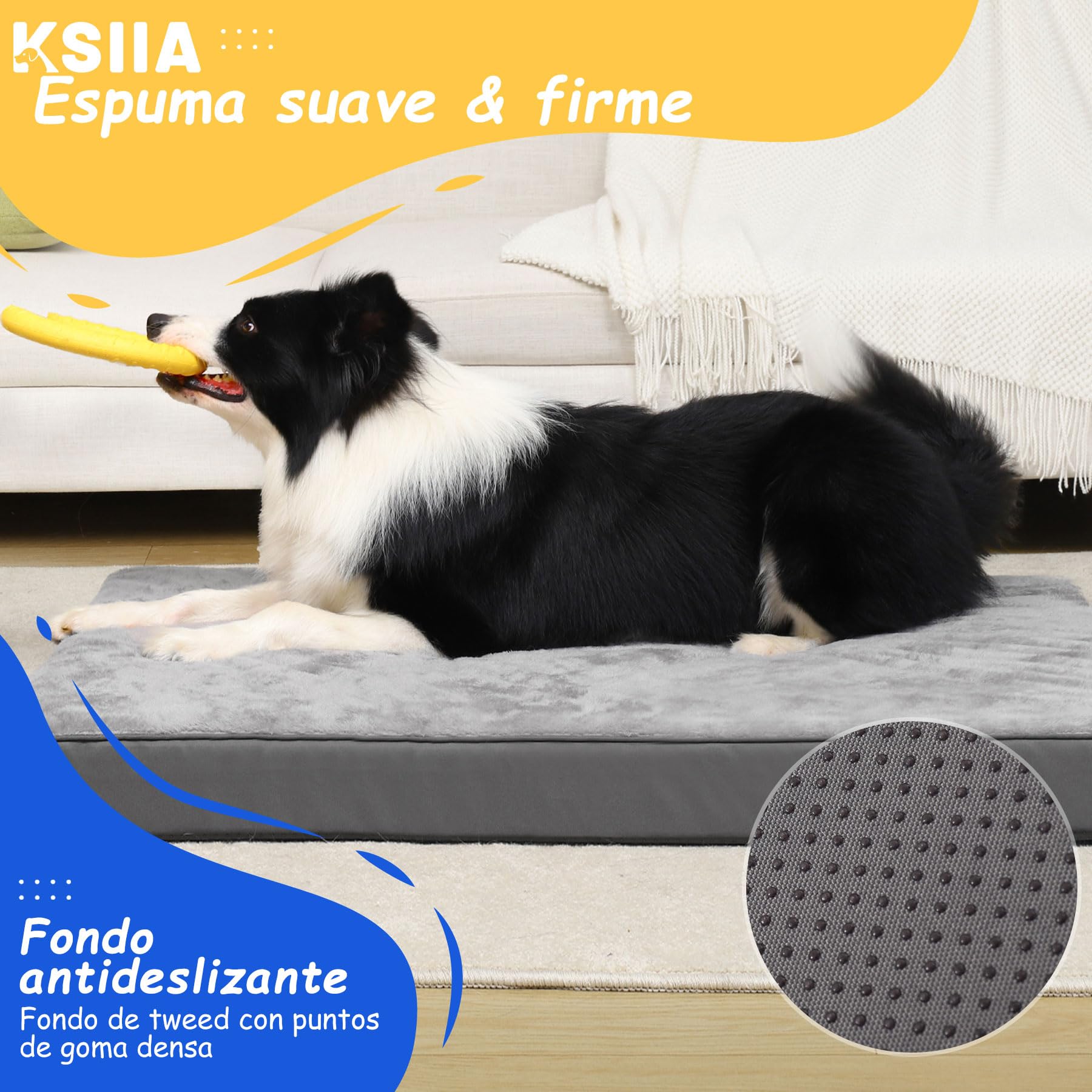 KSIIA Camas Perro Ortopédica Grande, 90x55cm, Cama para Perros L, Colchon Cojín Colchoneta Perro Desenfundable, Cama Mascota Lavable a Máquina Relleno Grueso Fondo Antideslizante Dog Bed, Gris Oscuro