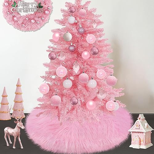Sofevaim Mini falda de árbol de Navidad de piel sintética rosa, 15 pulgadas, miniatura de felpa esponjosa, decoración de Navidad nevada, alfombra de Sofevaim Mini falda de árbol de Navidad de piel sintética rosa, 15 pulgadas, miniatura de felpa esponjosa, decoración de Navidad nevada, alfombra de