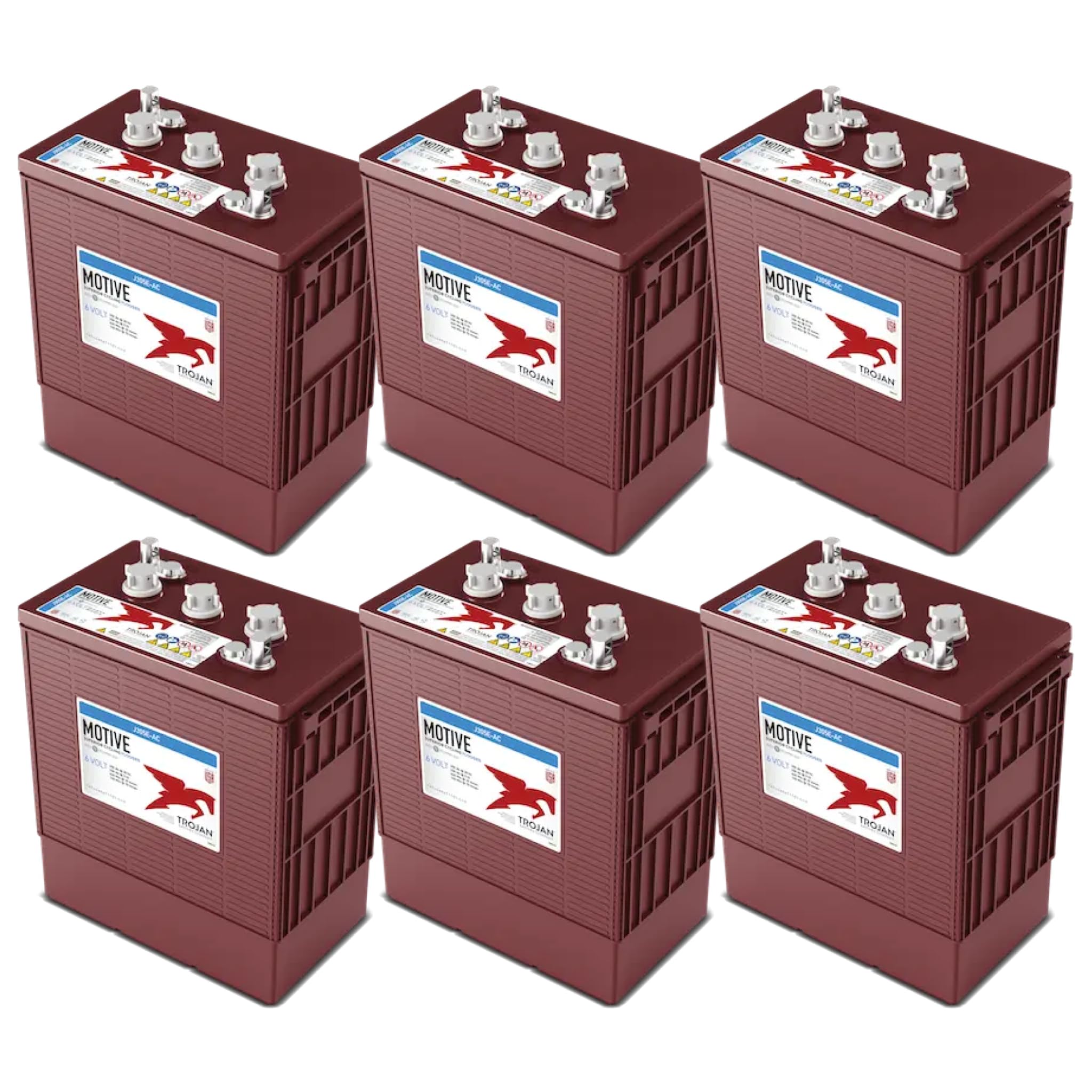Trojan J305E-AC 6V Deep-Cycle Flooded Battery, 305Ah, Renewable Energy, Industrial, Golf Cart, Floor Scrubber Use (Pack of 6)