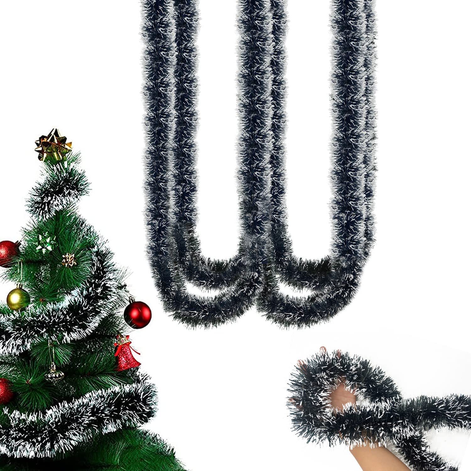 TATAFUN Ghirlanda di Natale di Tinsel 10M, ghirlanda di Natale lucida per decorazioni per feste di Natale, albero di Natale, interni ed esterni (fiocco di neve verde scuro