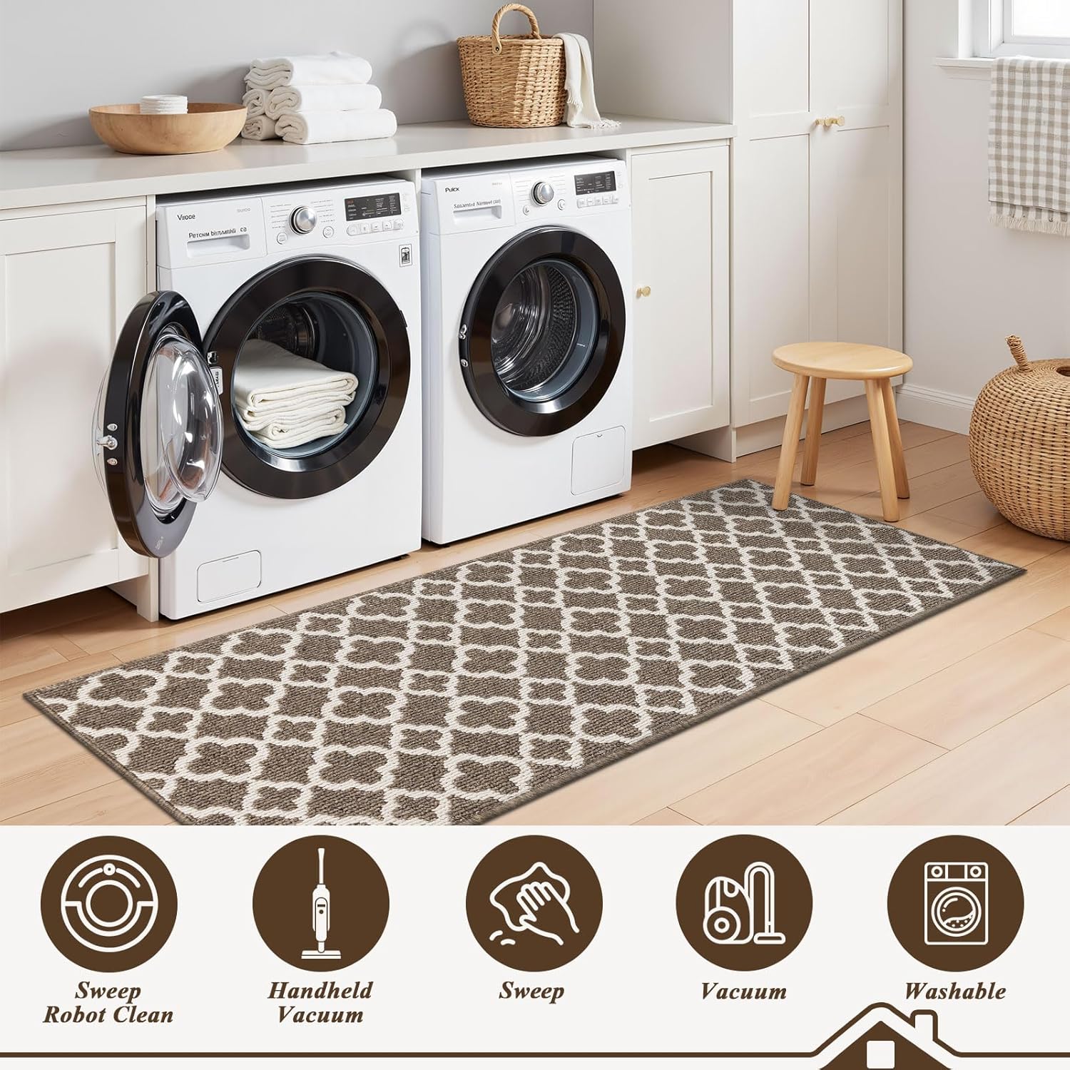 U'Artlines Runner Rug for Hallway 2×6feet Non Slip Kitchen Floor Carpet Runners Brown Geometric Pattern Machine Washable Area Rug for Entryway Bathroom