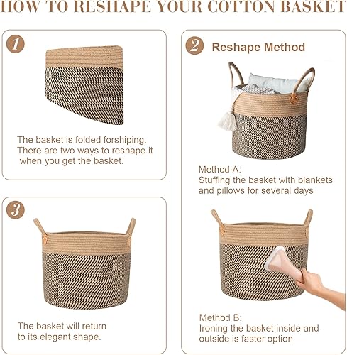 Miniatura 6 de Cesta de almacenamiento de cuerda tejida de yute grande con asas, 20 pies de altura de 83 pulgadas de largo, cesta decorativa para sala de estar,