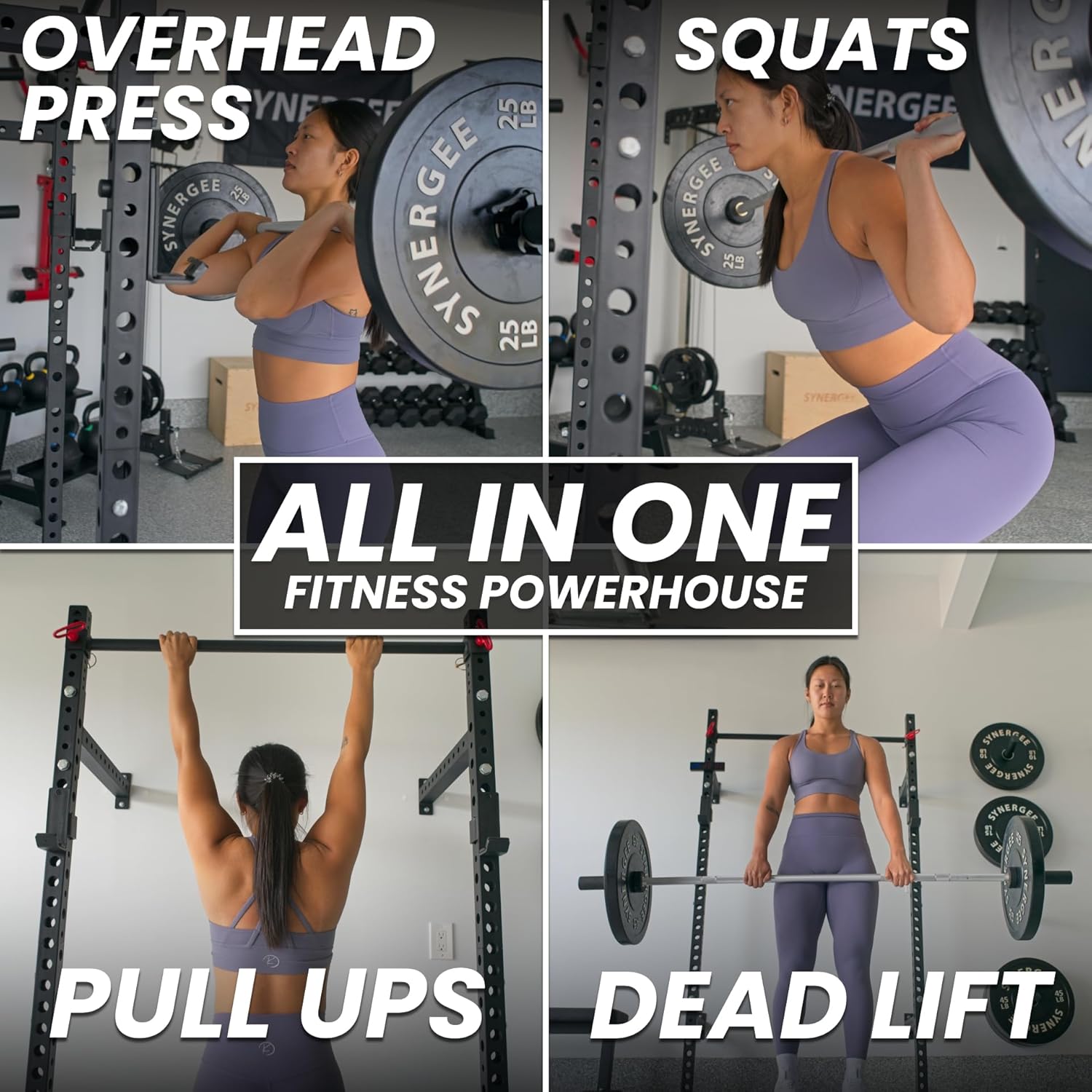 Synergee 2200 Series 79" Wall Mounted Squat Rack with J-Cups & Adjustable Pull Up Bar. Exercise Stand with 750lb Capacity. Free Standing Strength & Bodyweight Exercise Stand.