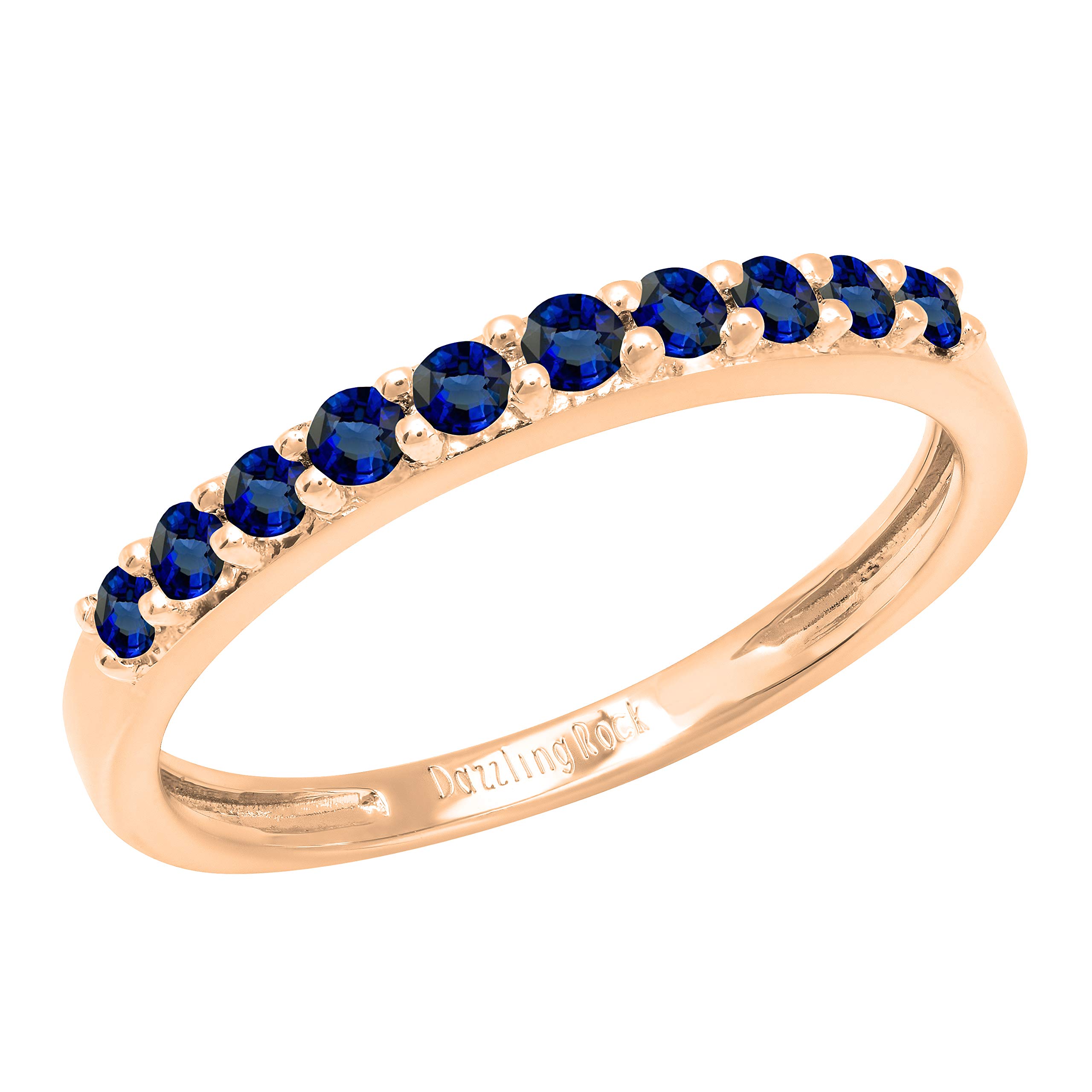 DazzlingRock Collection 10 quilates oro rosa redonda Blue zafiro sintético azul