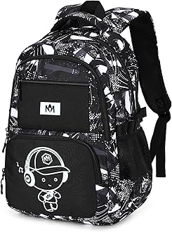 Bluboon Kids Backpack Boys Camo Bookbag Teens Elementary School Bag Daypack Travel Back Pack Middle school (Grey Graffiti)